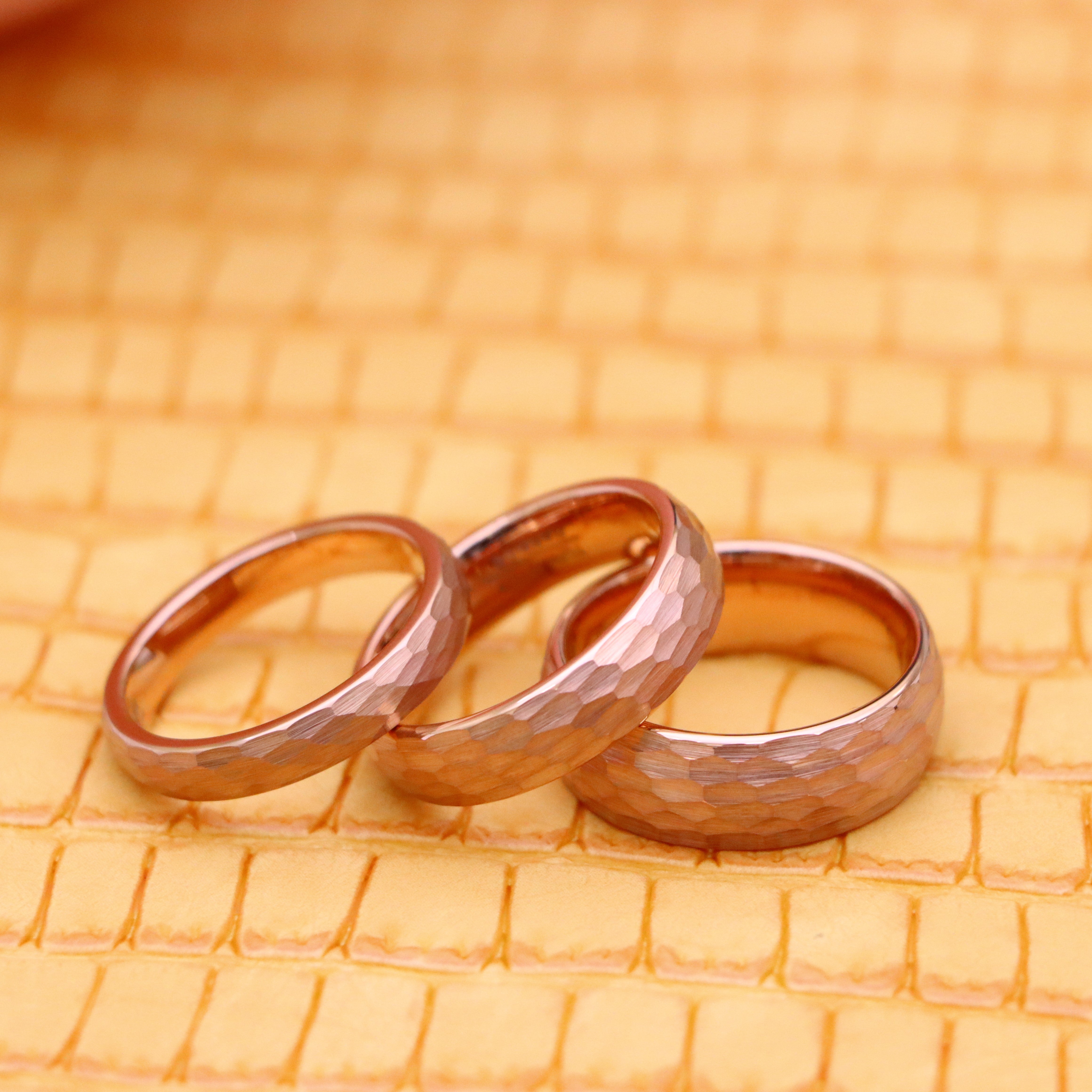 Rose Gold IP Plated Hammered Brushed Domed Tungsten Ring - Labhu USA