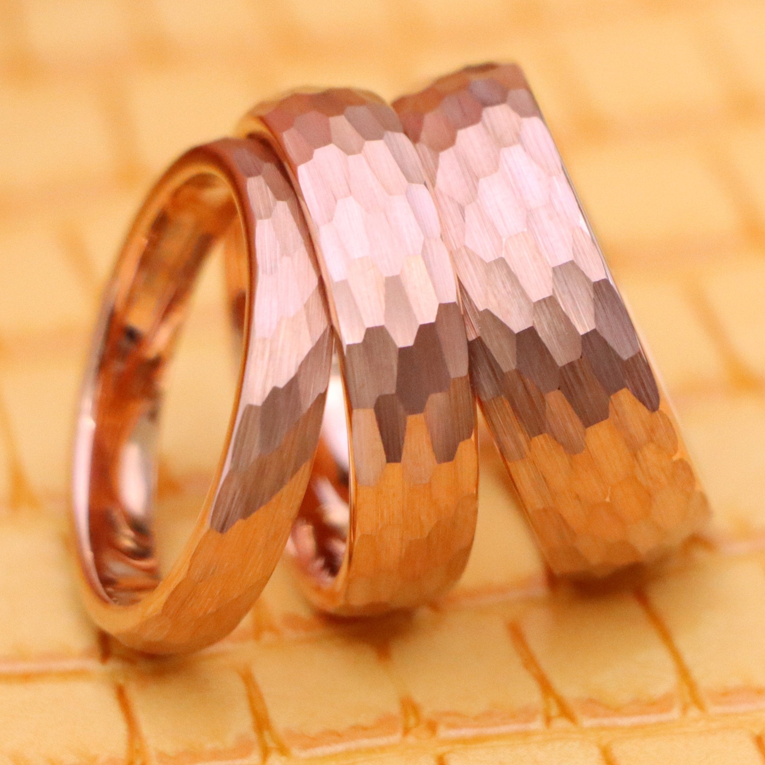Rose Gold IP Plated Hammered Brushed Domed Tungsten Ring - Labhu USA