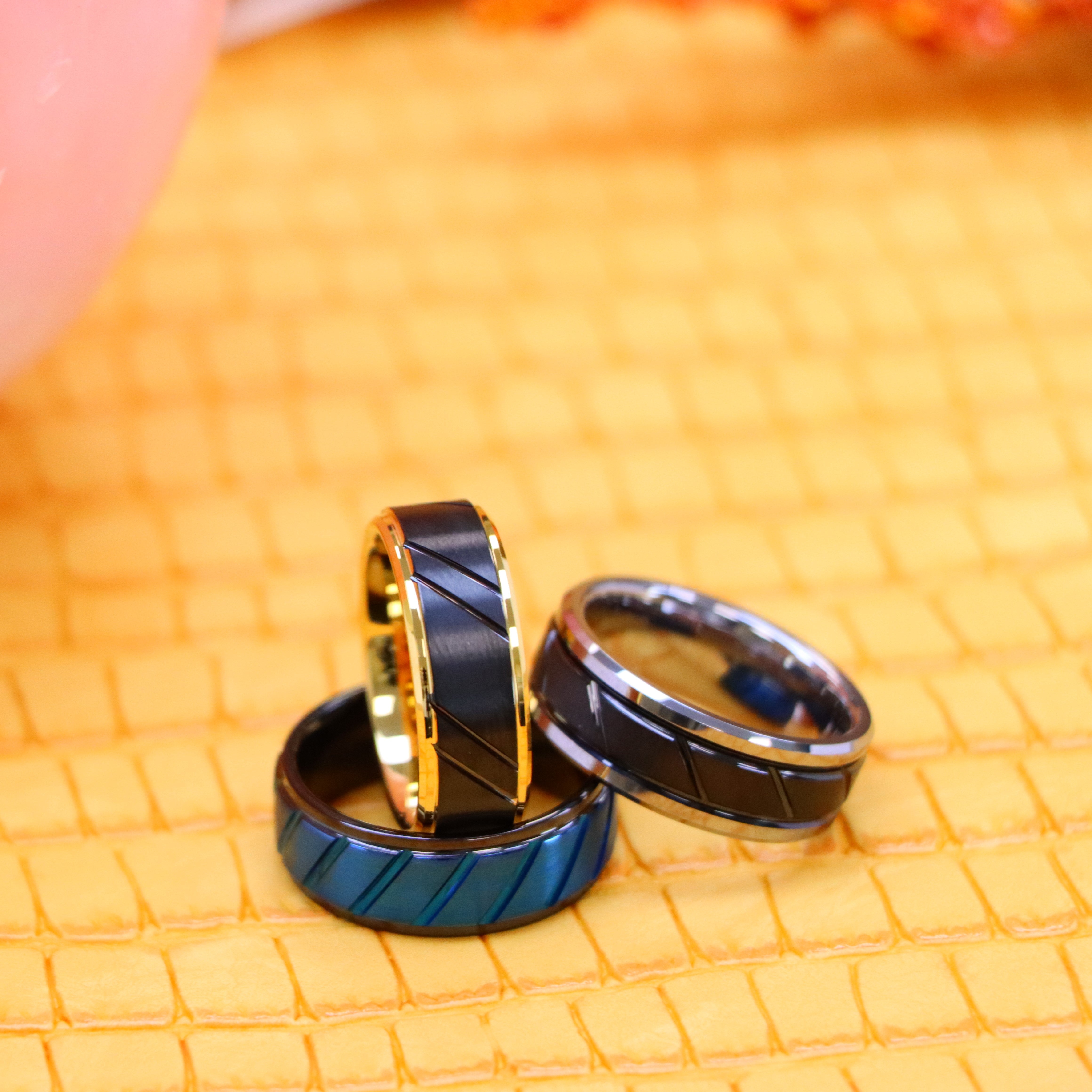 8mm Two-Tone Tungsten Ring with Black IP Center and Diagonal Grooves - Labhu USA