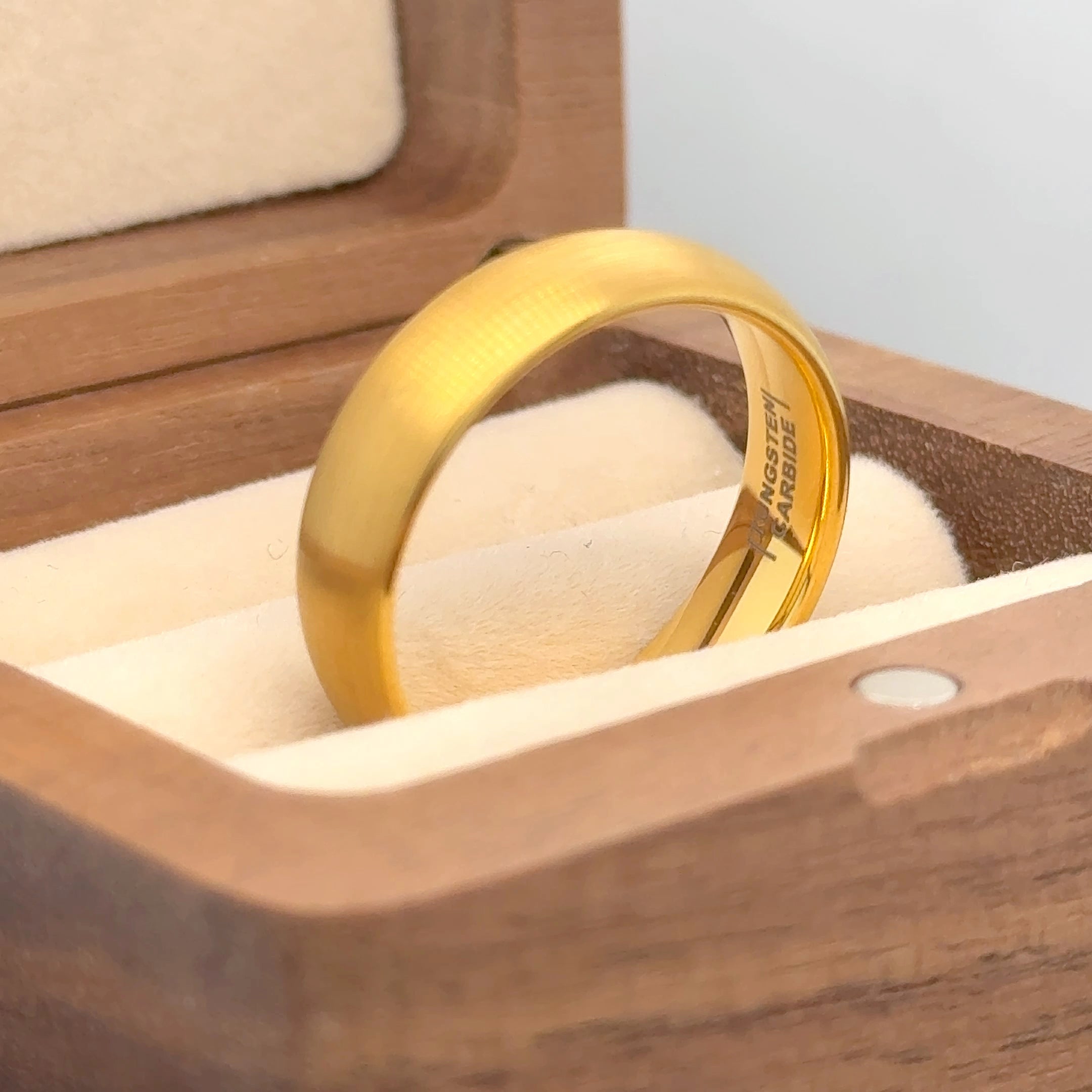 Yellow Gold IP Plated Brushed Domed Classic Style Tungsten Ring - Labhu USA
