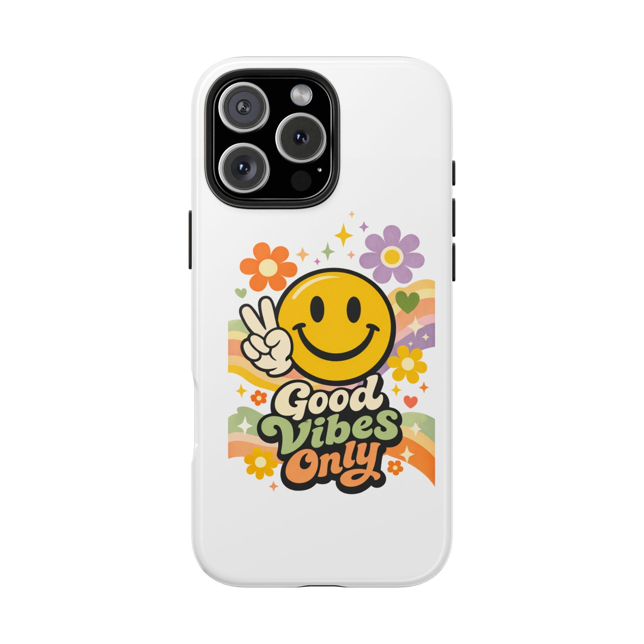 Good Vibes Only smiley peace sign Phone Case | retro flower rainbow design