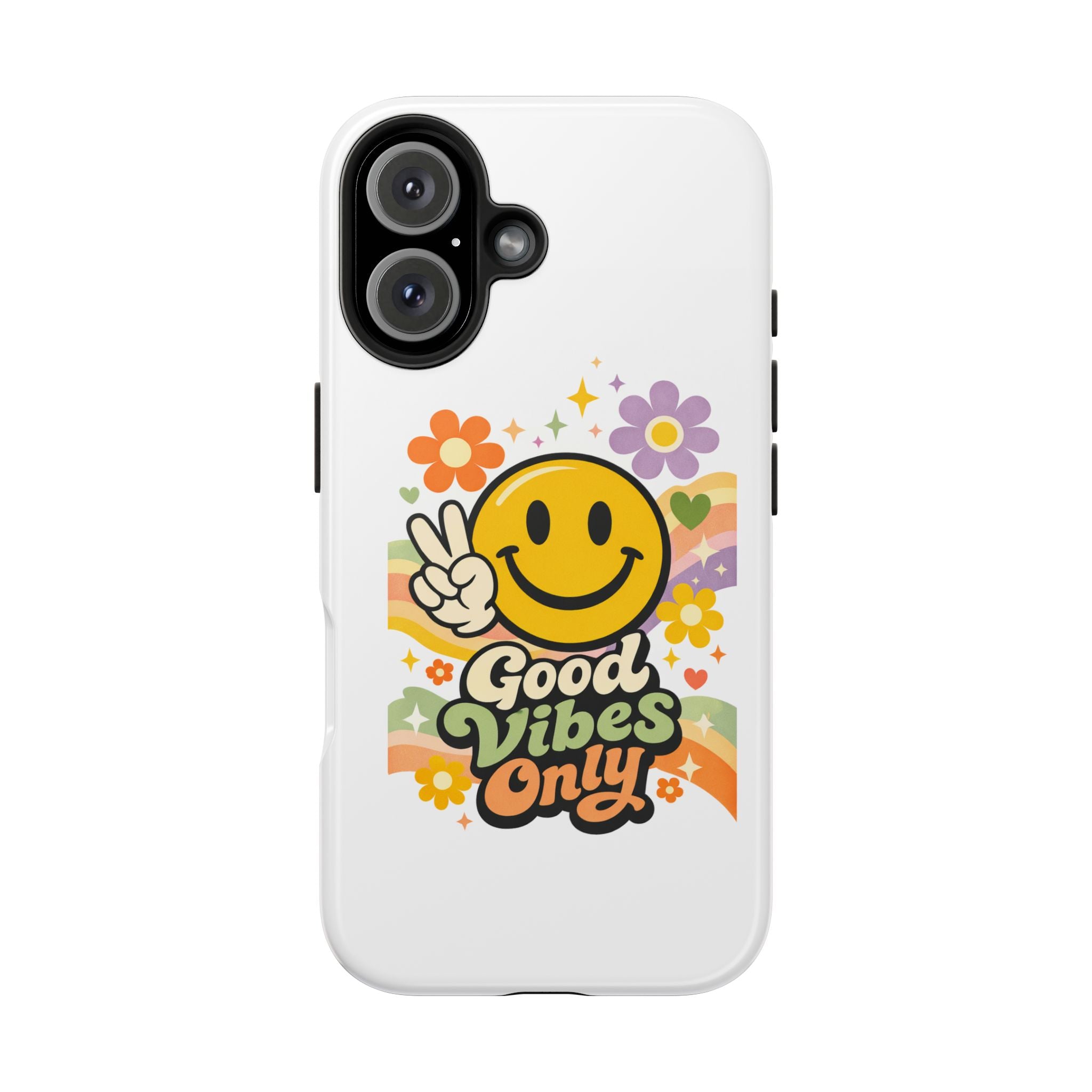 Good Vibes Only smiley peace sign Phone Case | retro flower rainbow design