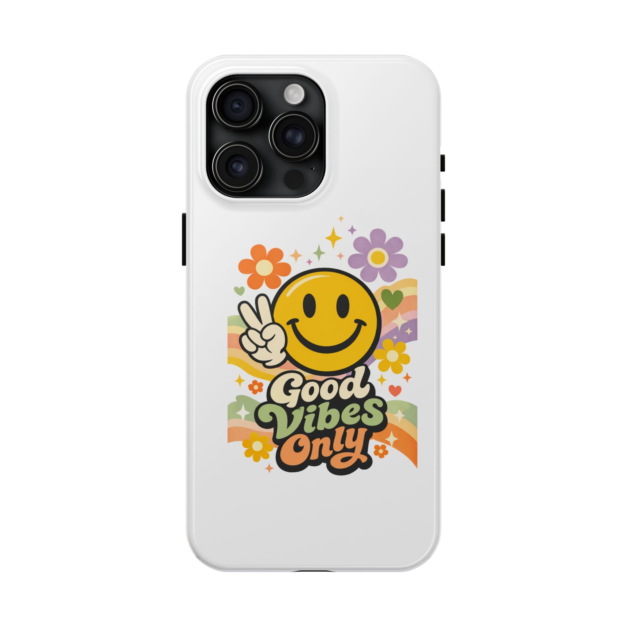 Good Vibes Only smiley peace sign Phone Case | retro flower rainbow design