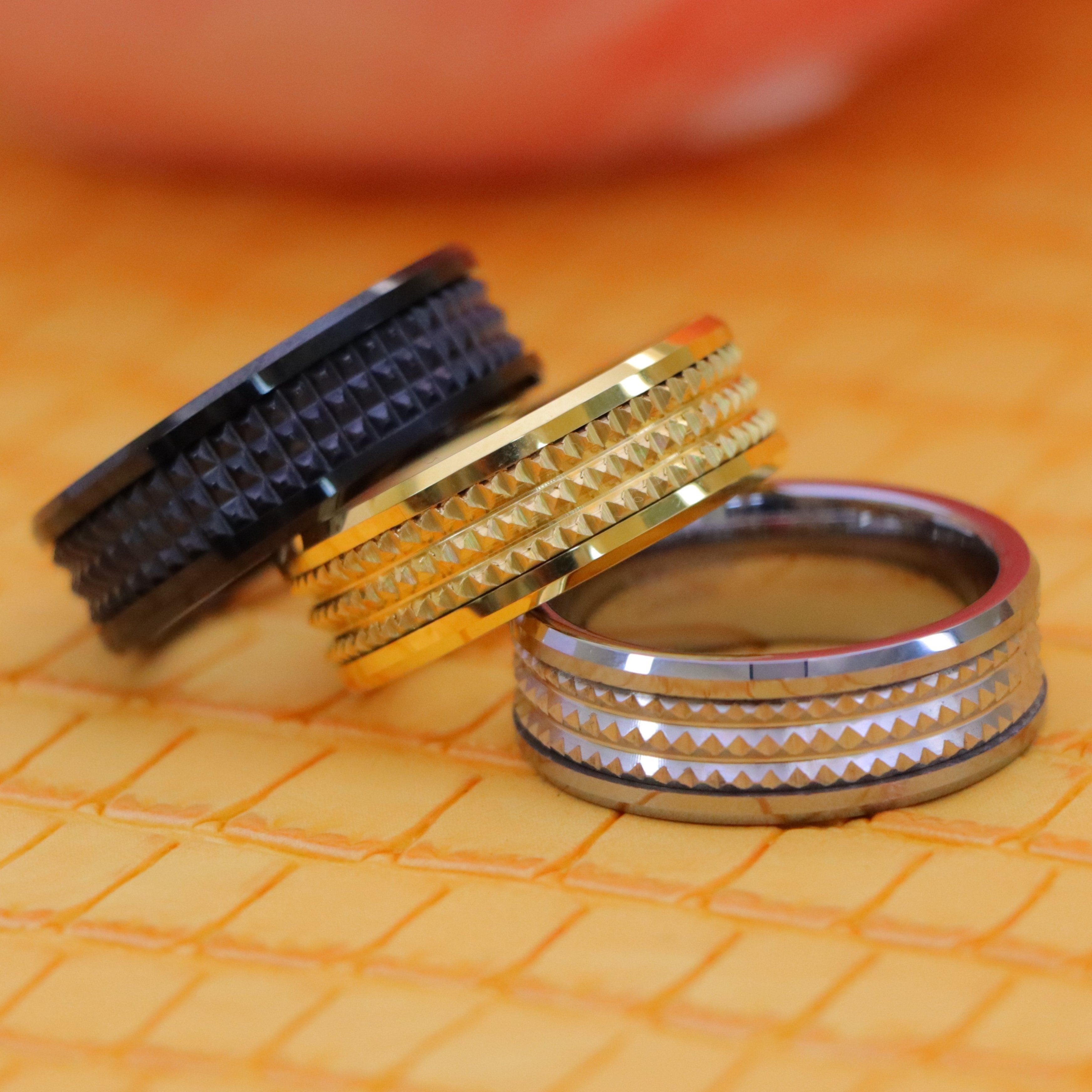 8mm Yellow Gold IP/Black IP/Silver IP Plated Jagged Center Tungsten Ring