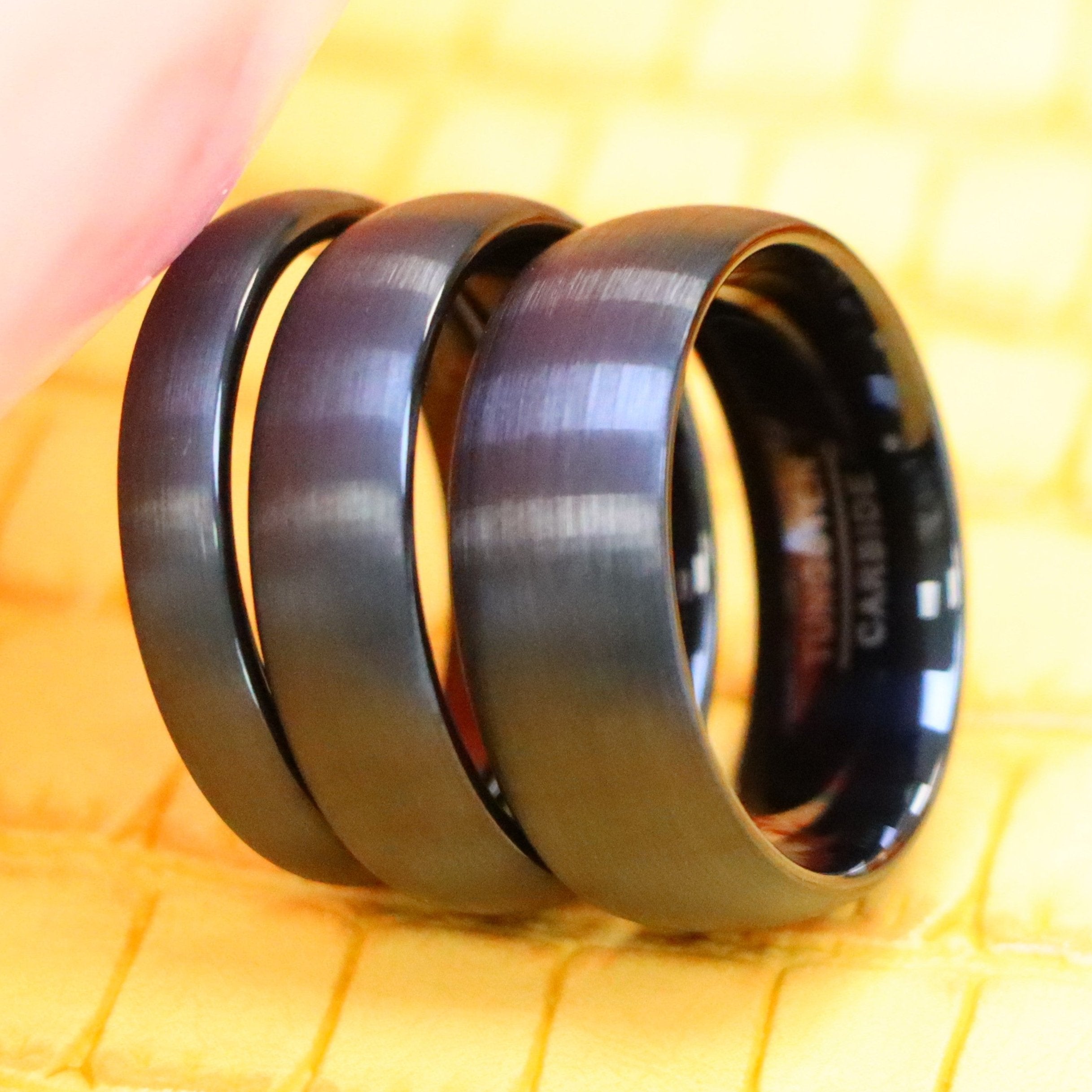 Brushed Black IP Plated Classic Domed Band Tungsten Ring