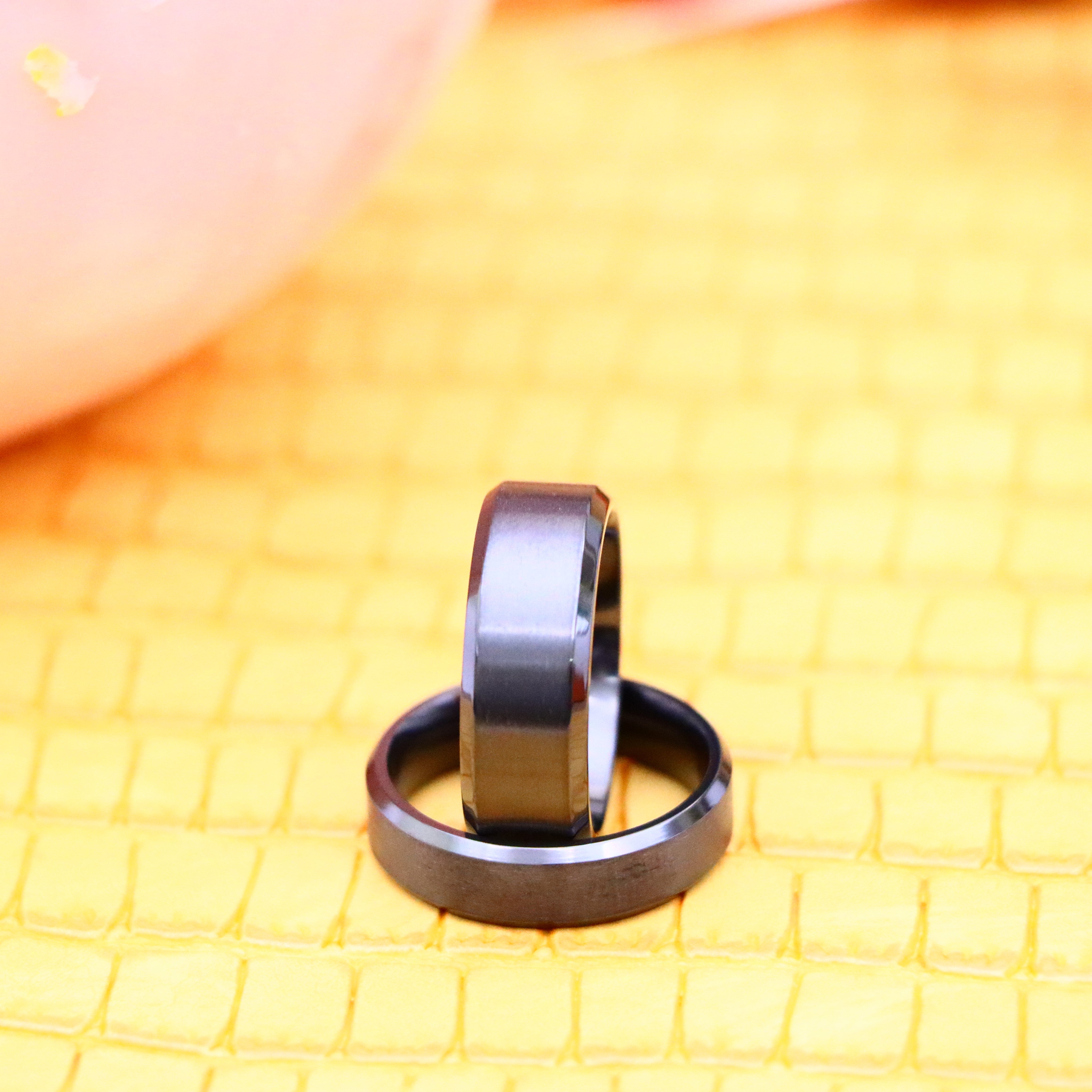 Zirconium Natural Gun Metal Tone Brushed Center with Beveled Edge Zirconium Ring