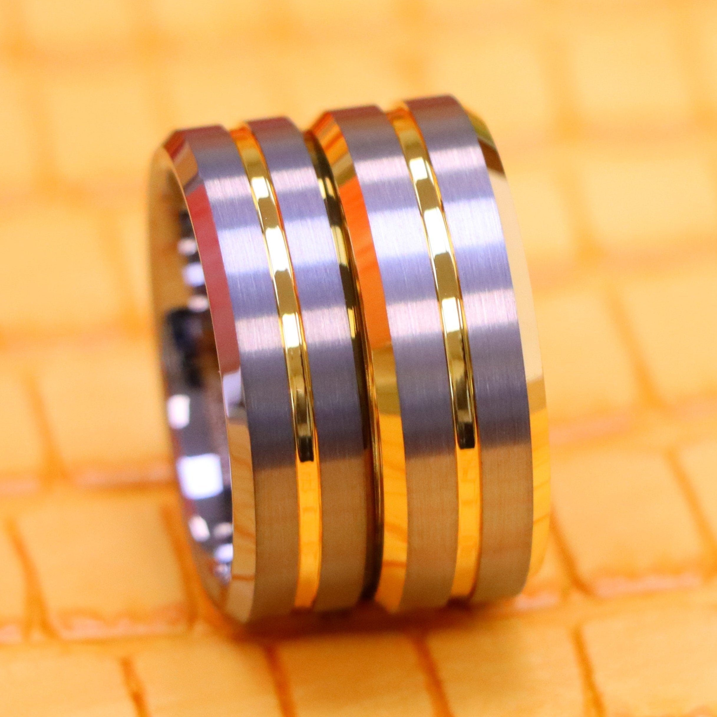 Yellow Gold/Silver Plated Center Grooved Tungsten Ring