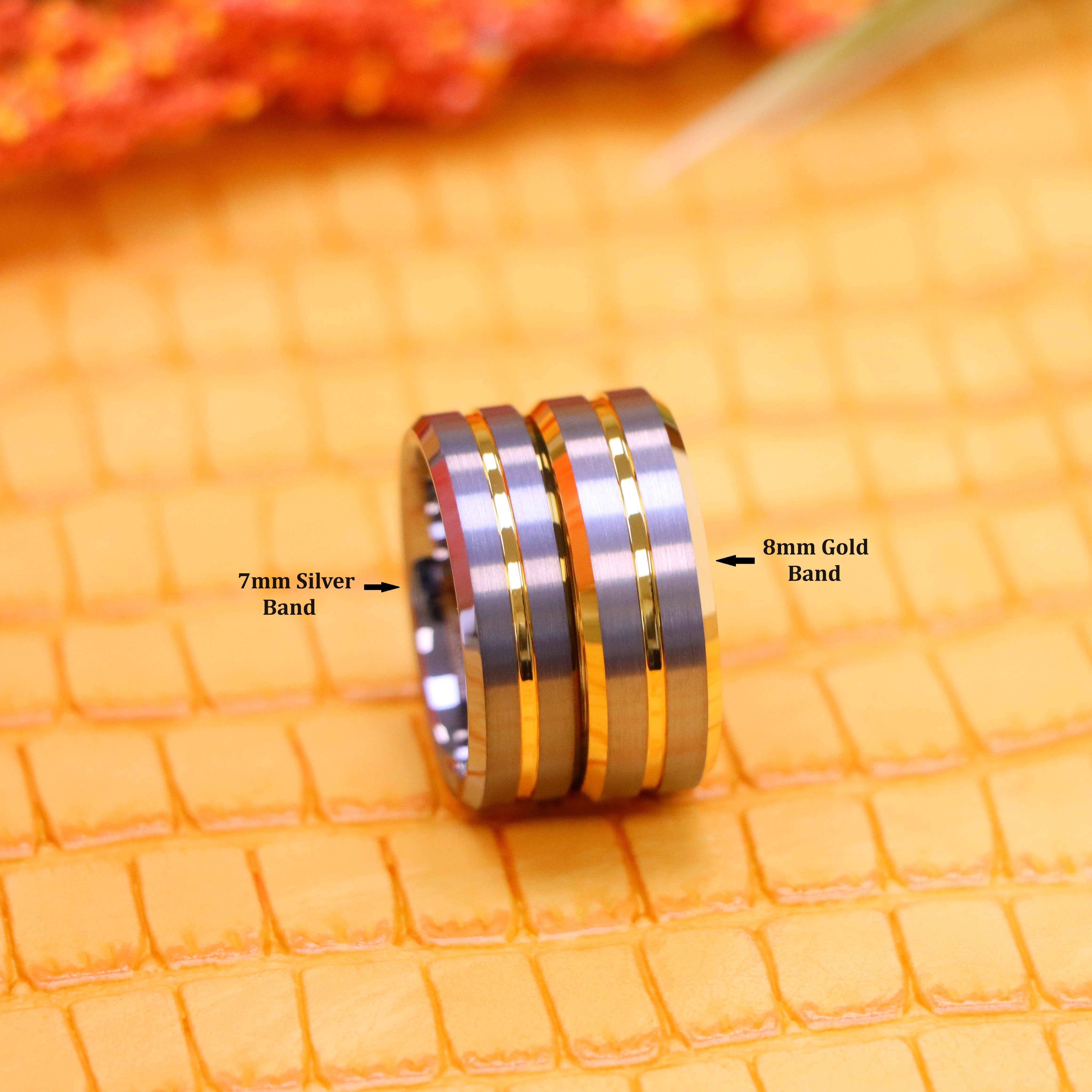 Yellow Gold/Silver Plated Center Grooved Tungsten Ring