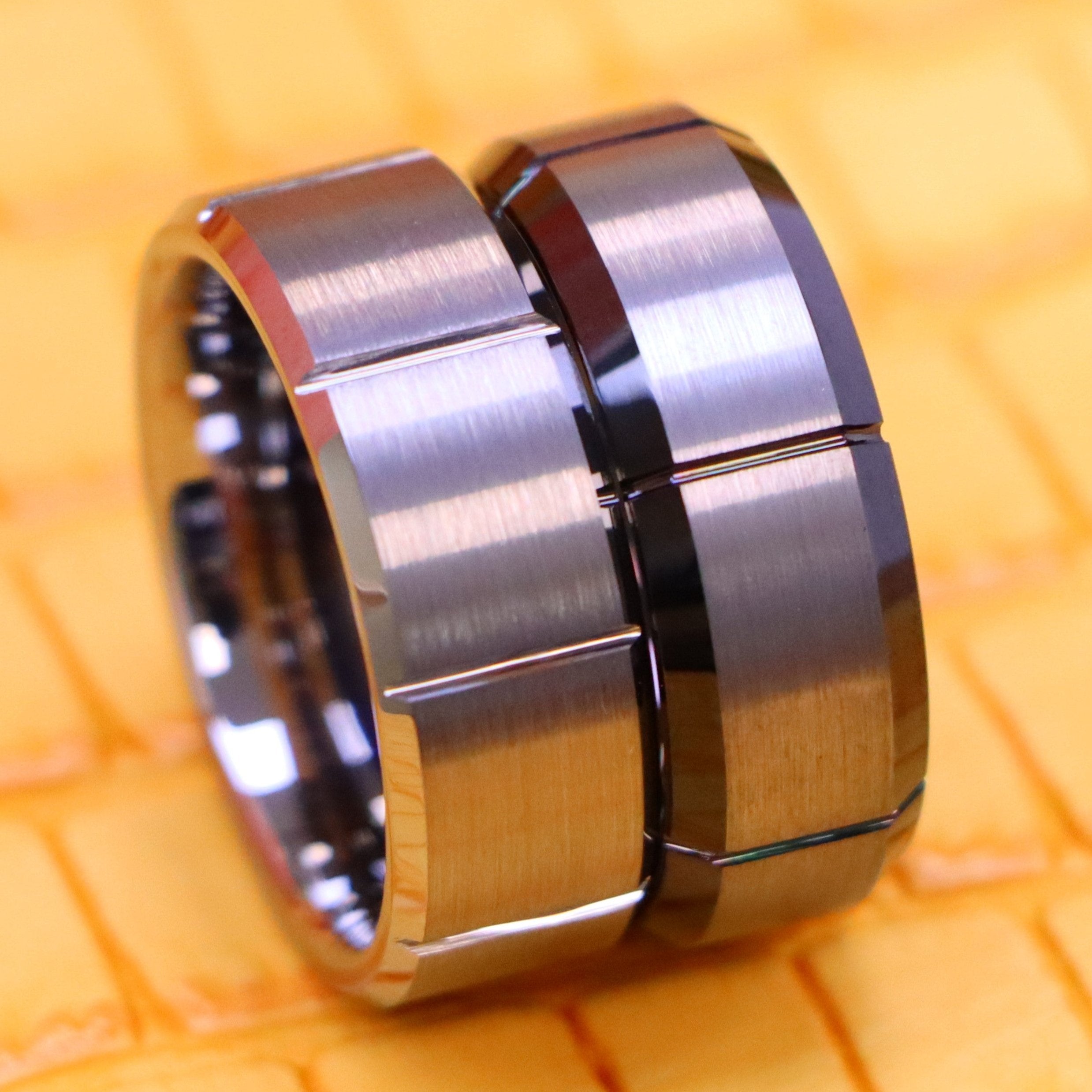 8mm Multiple Vertical Grooves Brushed Center Tungsten Ring