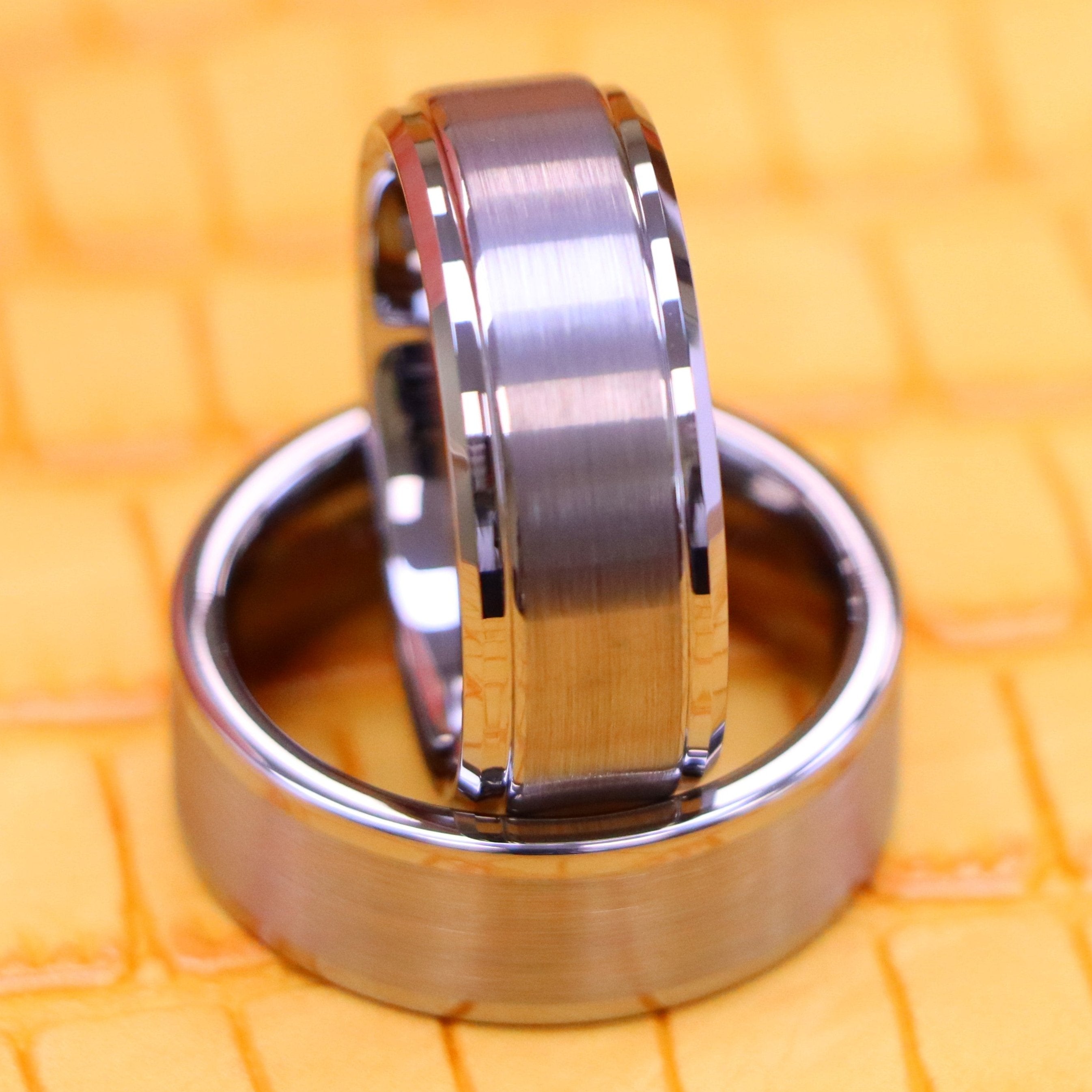 Brushed with Polished Shiny Raised Edge/Stepped Edge Tungsten Ring