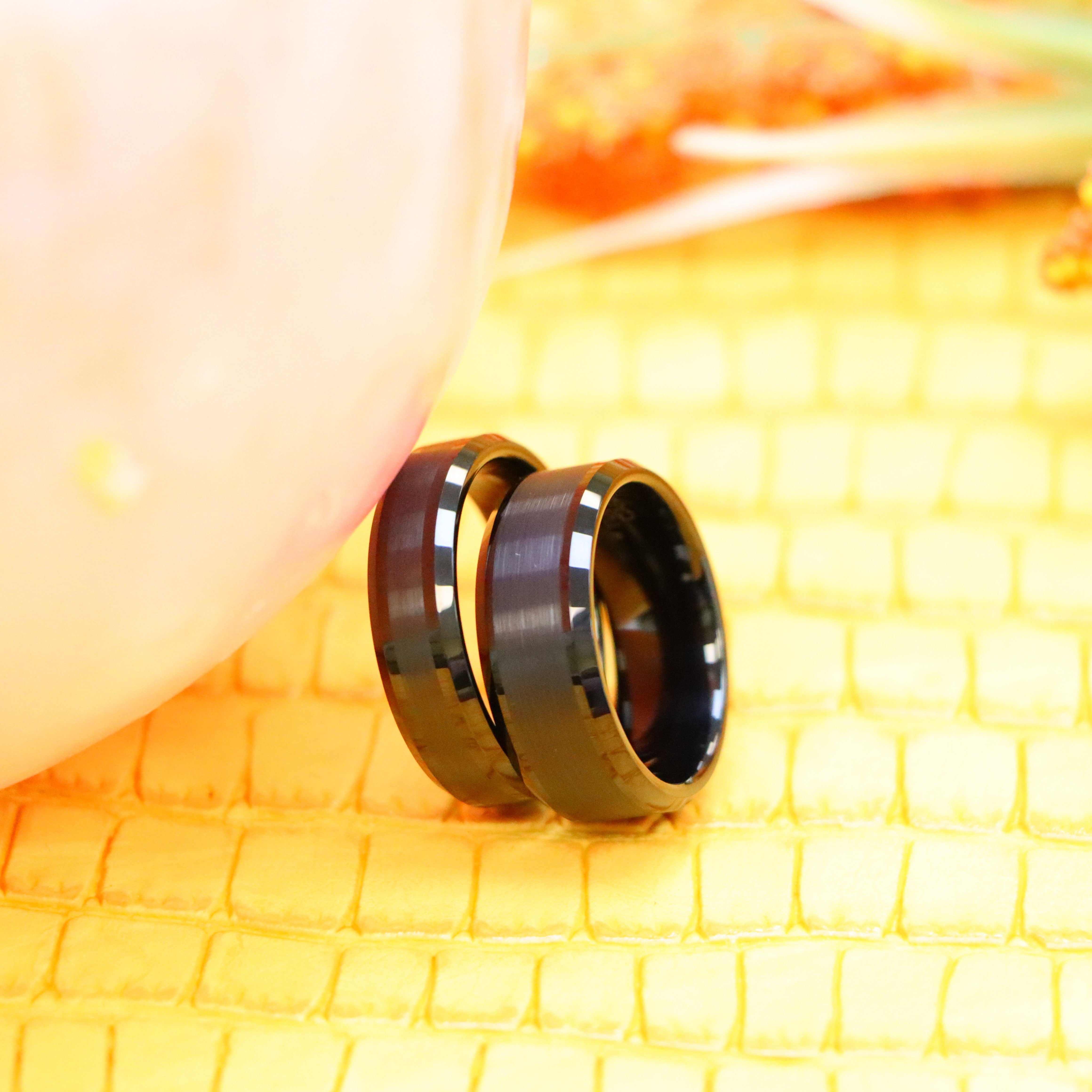 Black IP Plated Brushed Center Beveled Edge Tungsten Ring