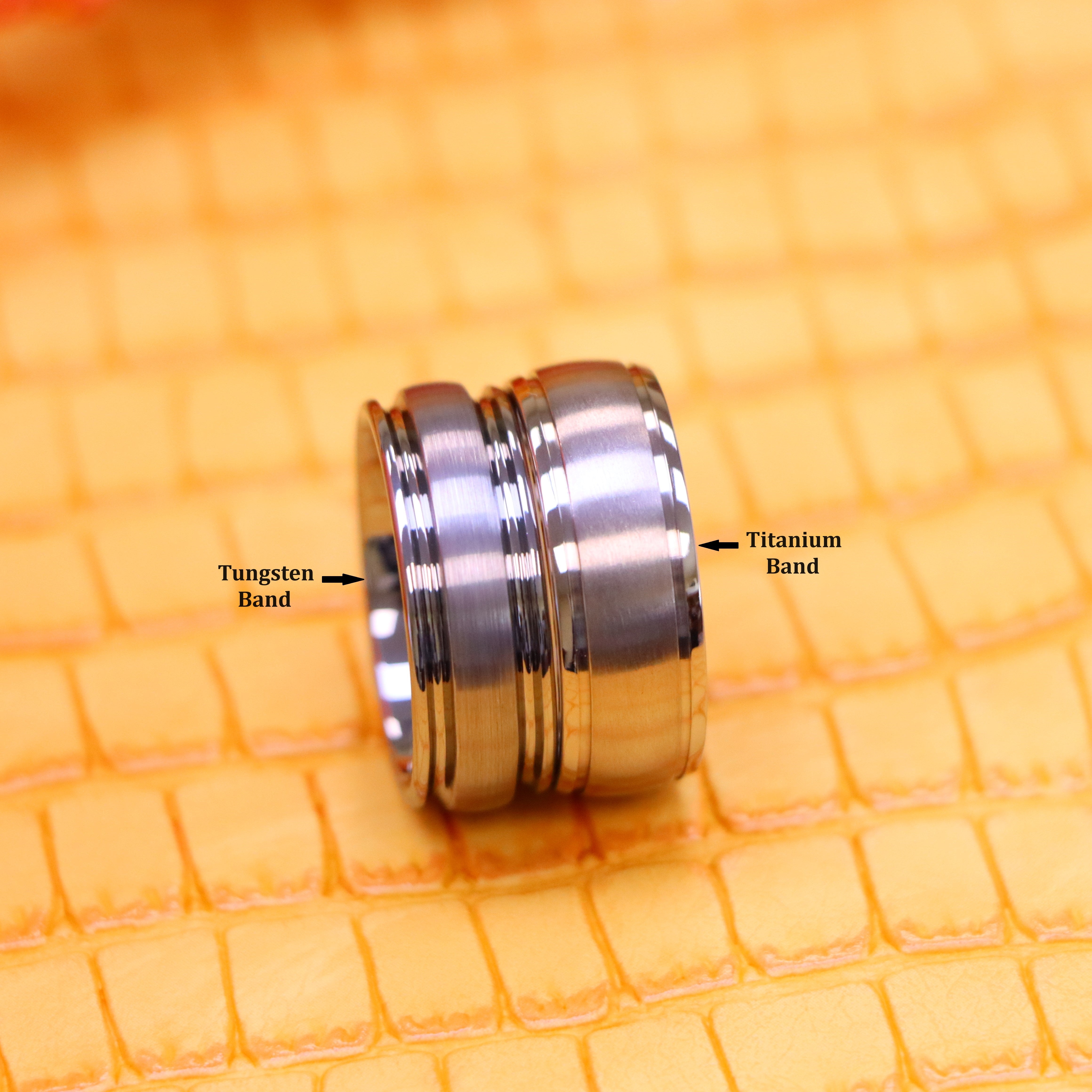 8mm Flat Brushed Center High Polish Ridged Edge Tungsten/Titanium Ring