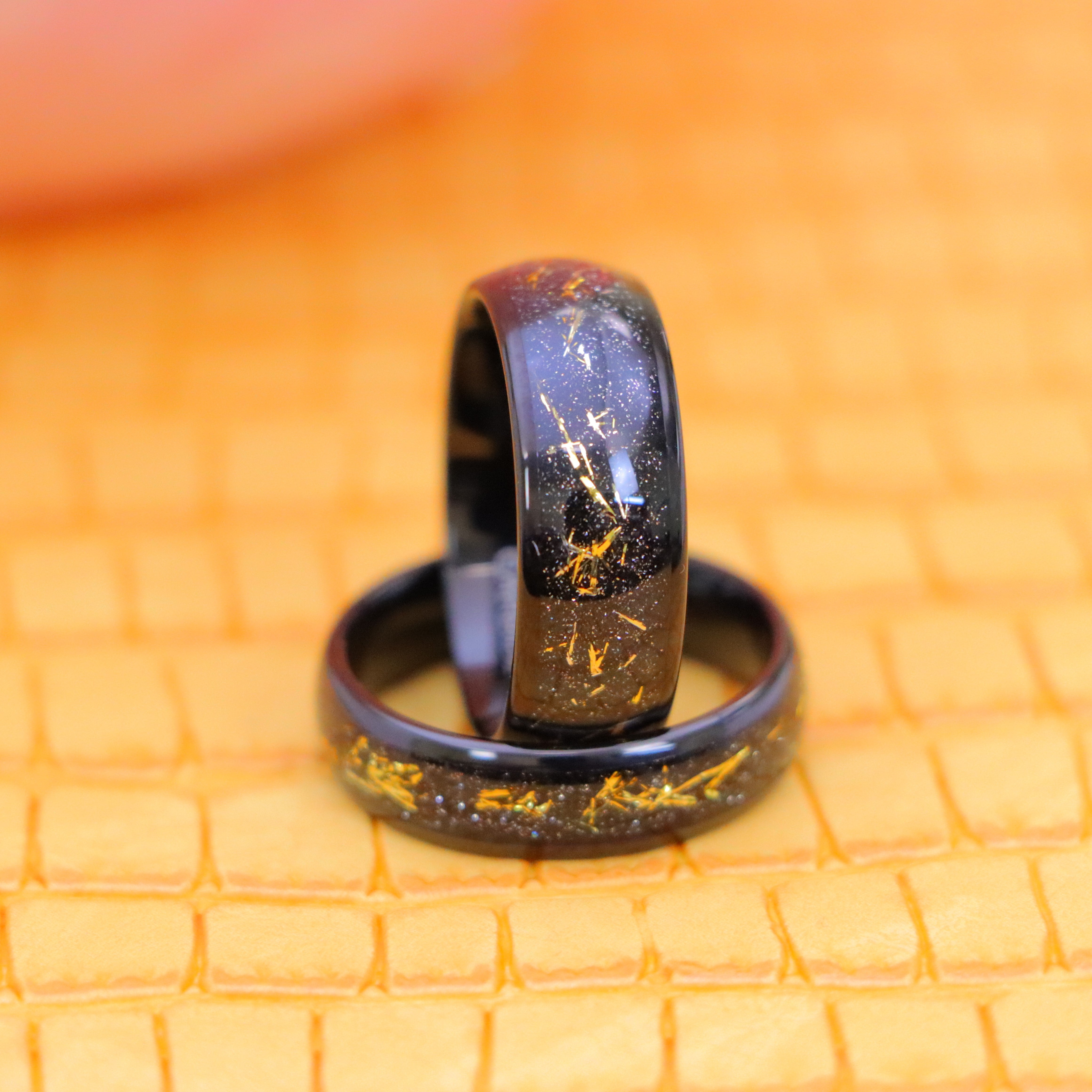 Black IP Plated with Imitation Yellow Meteorite Inlay Tungsten Ring