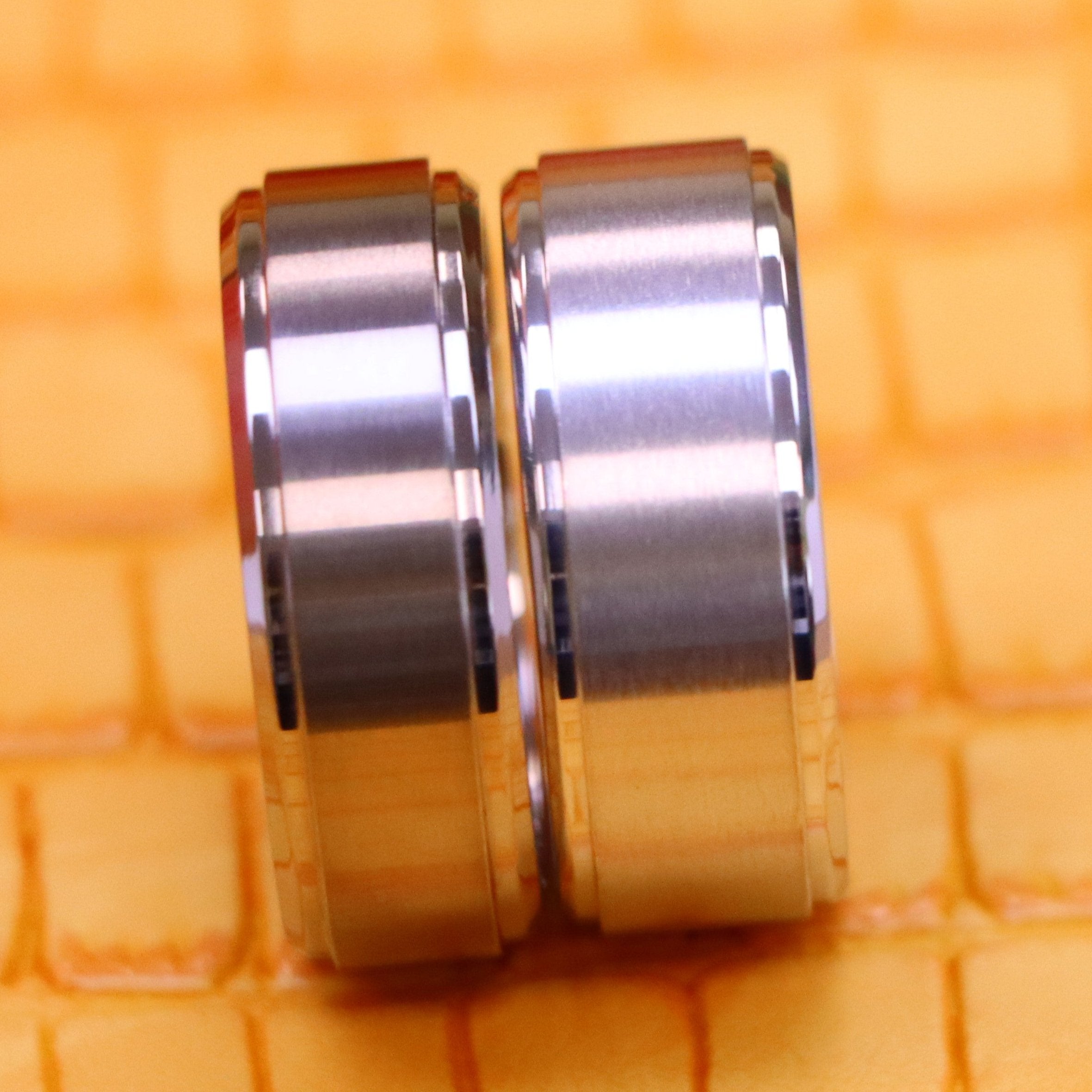 Titanium Ring Flat Brushed Center Polished Shiny Edge