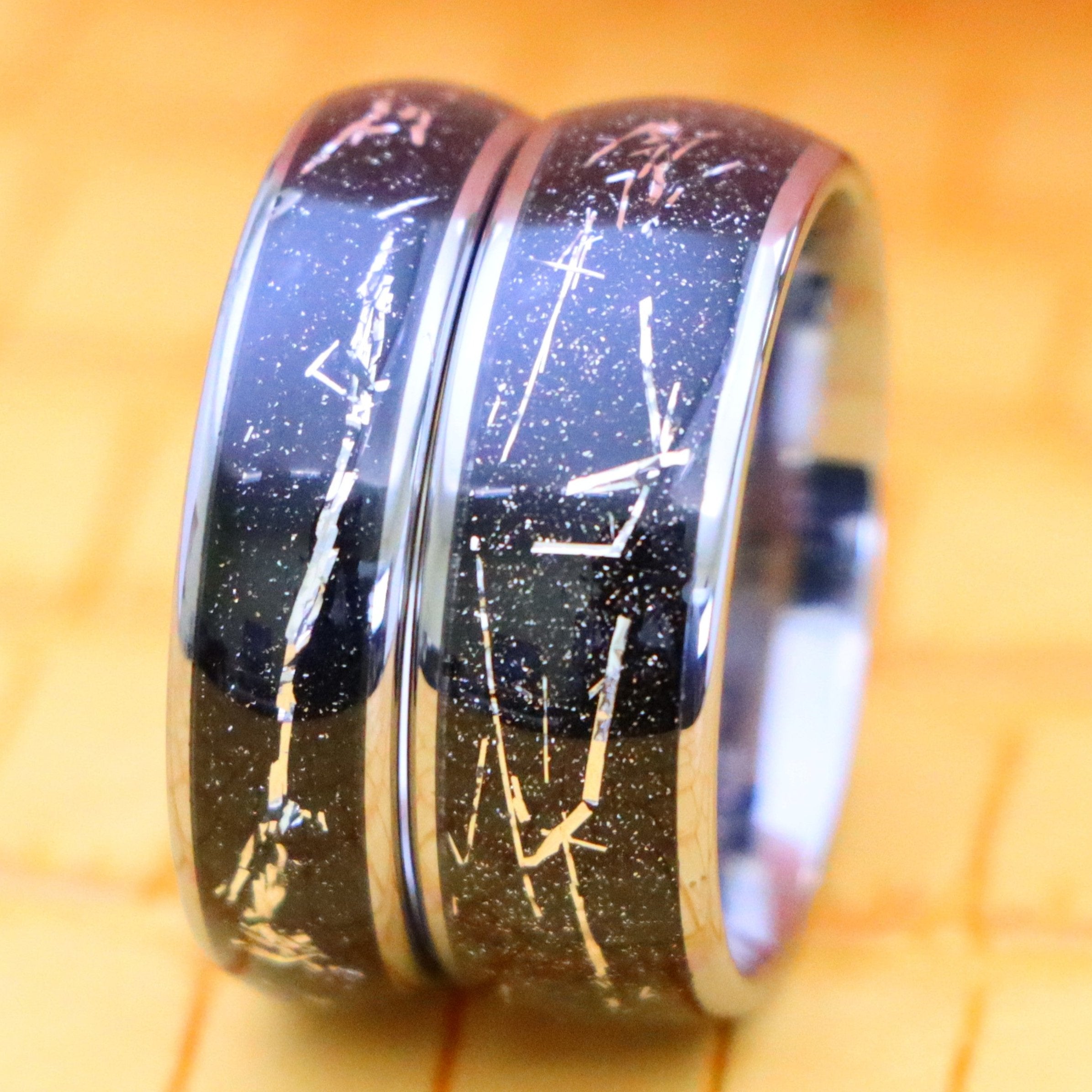 Domed Ring with Imitation Meteorite on Black Carbon Fiber Inlay Tungsten Ring