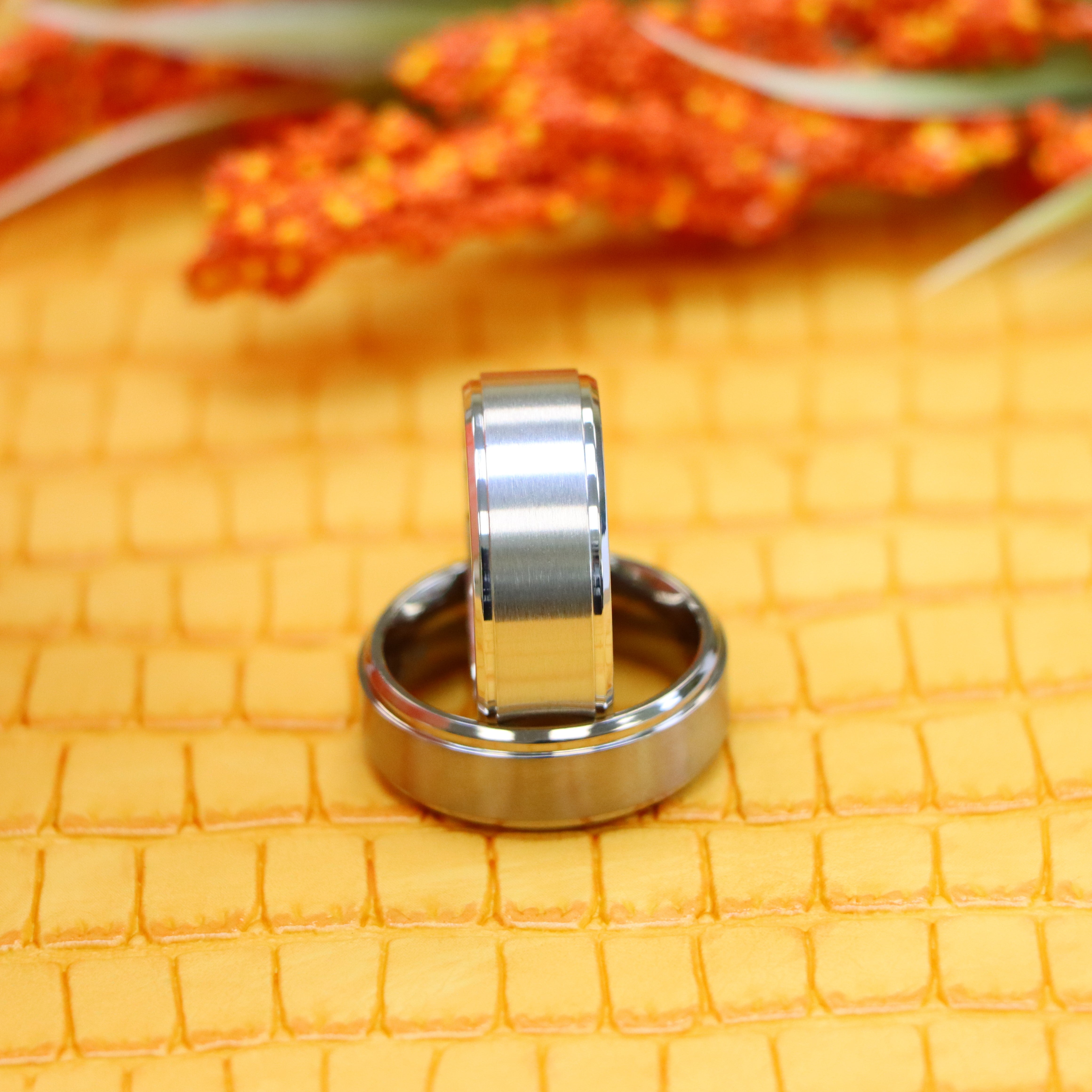 Titanium Ring Flat Brushed Center Polished Shiny Edge