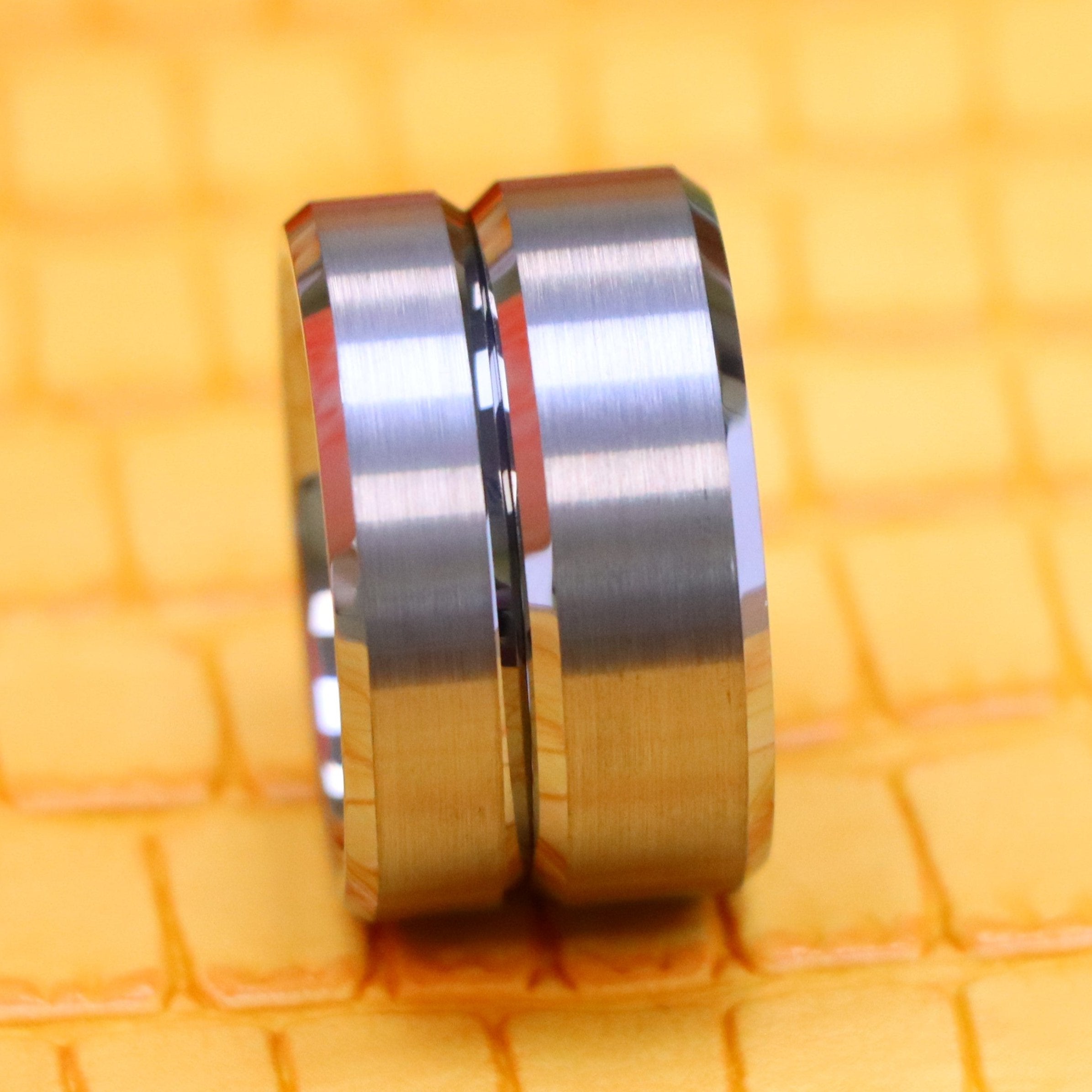 Brushed Center High Polish Beveled Edge Tungsten Ring