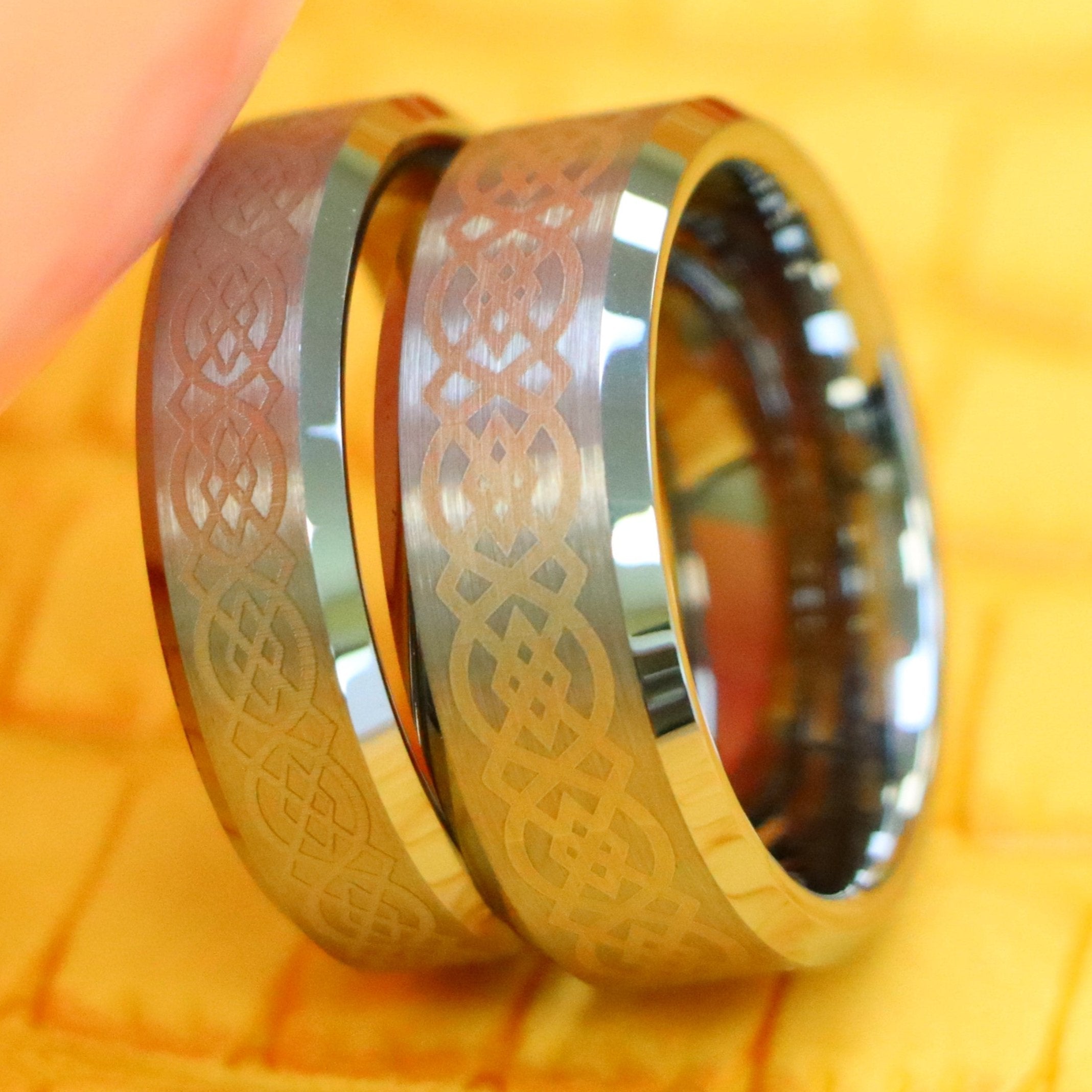 Laser Engraved Celtic Pattern Tungsten Ring