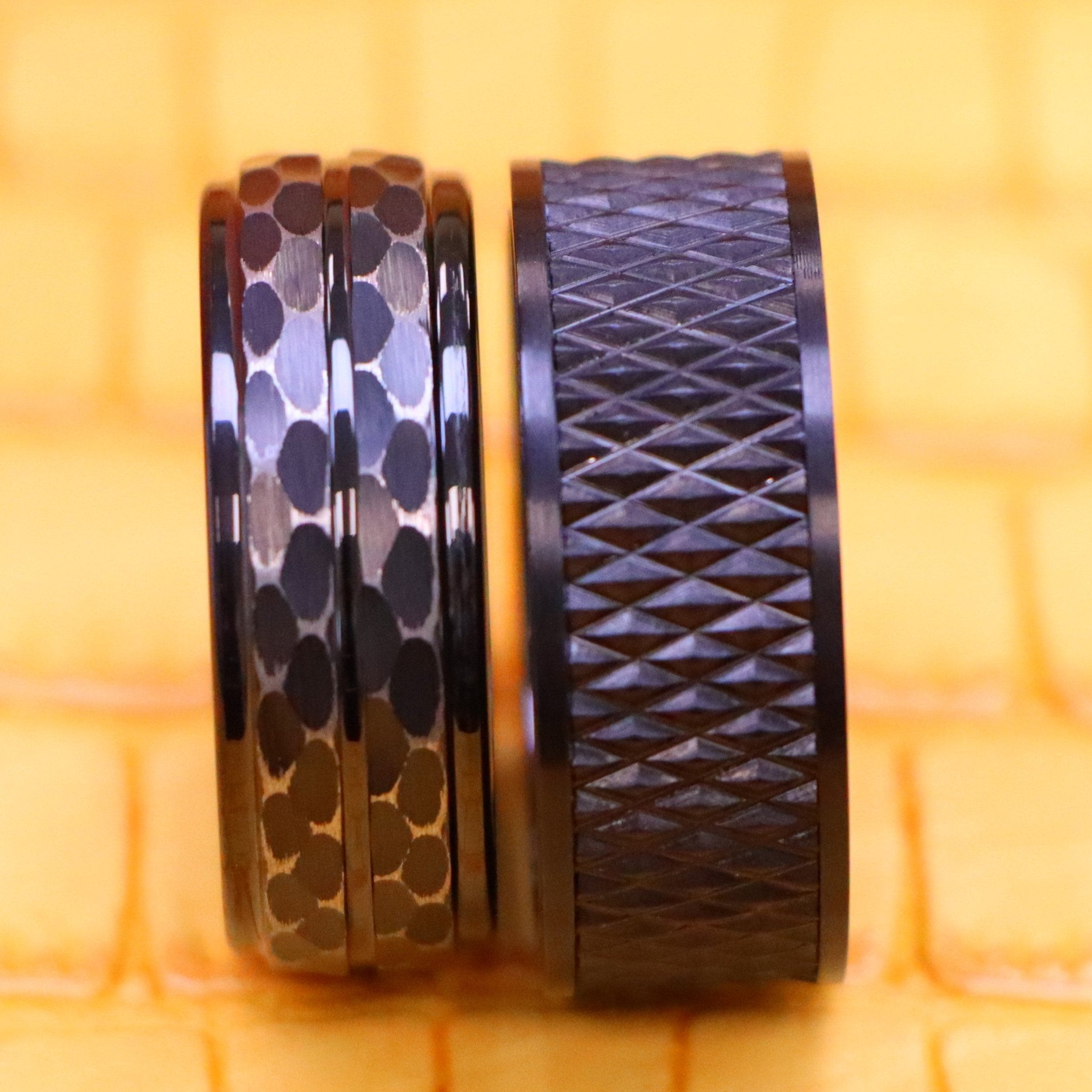 Black IP Plated Parallelogram / Leopard Spots Design Tungsten Ring - Men's Tungsten Jewelry