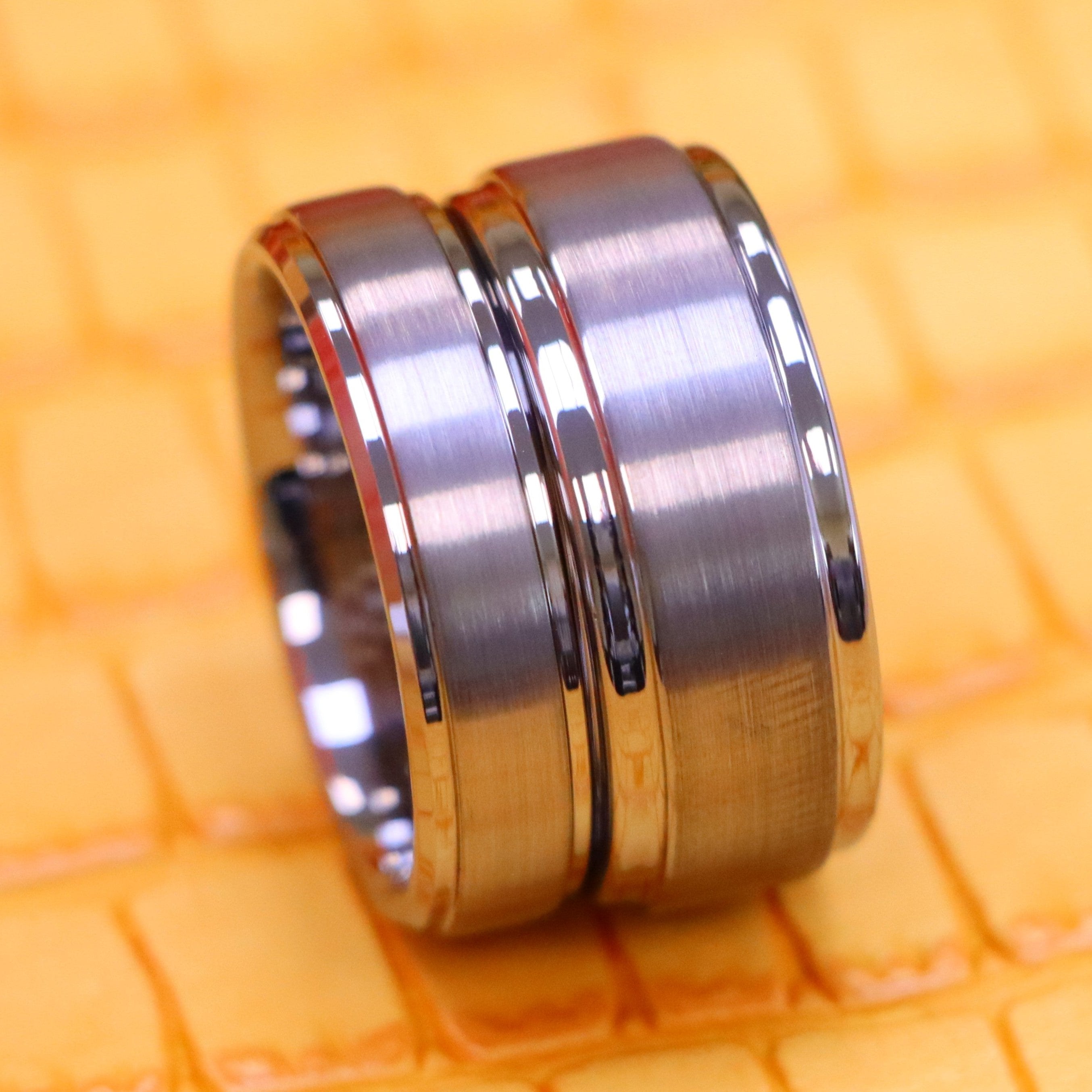 Brushed Center Stepped Edge Tungsten Ring