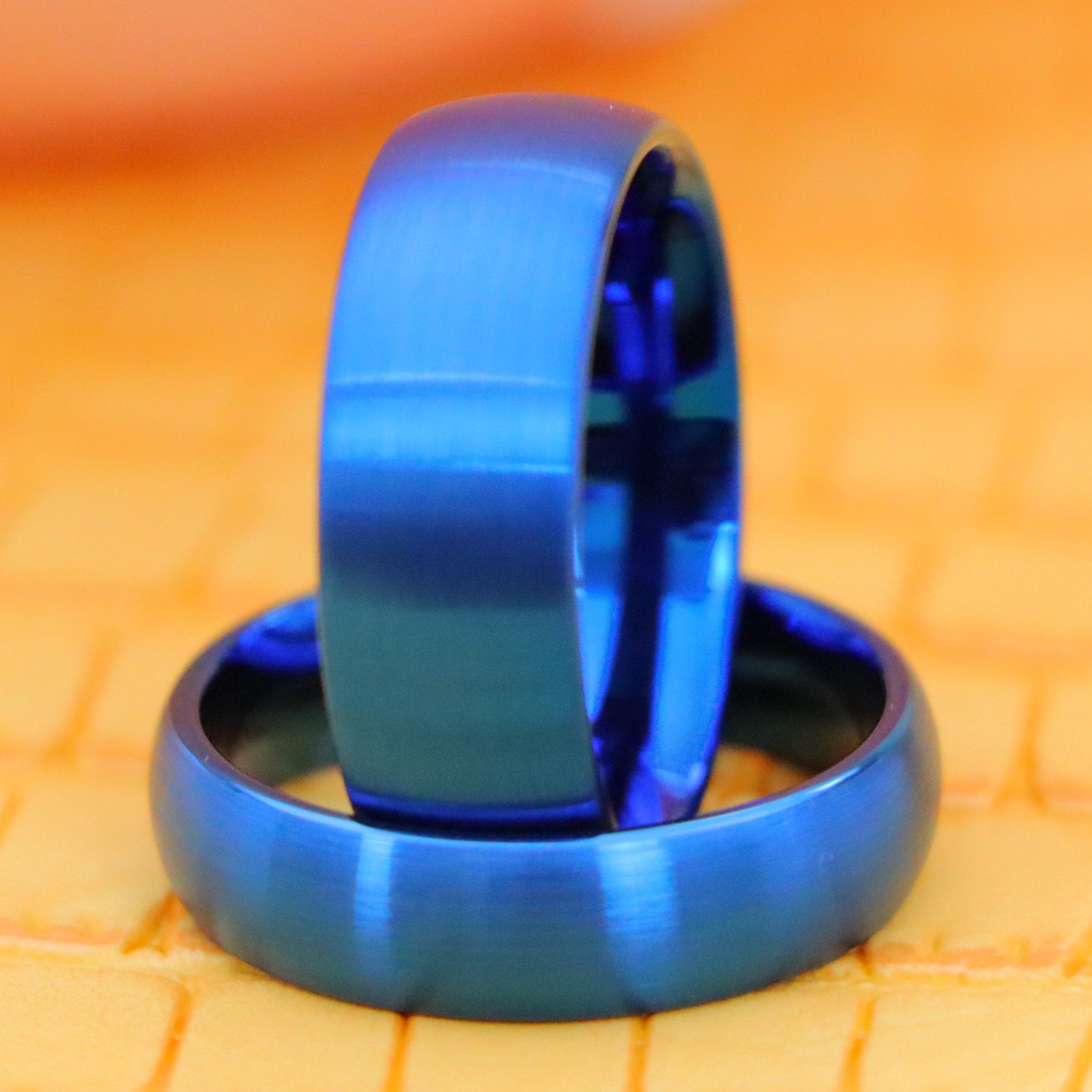 Blue IP Plated Brushed Domed Tungsten Ring