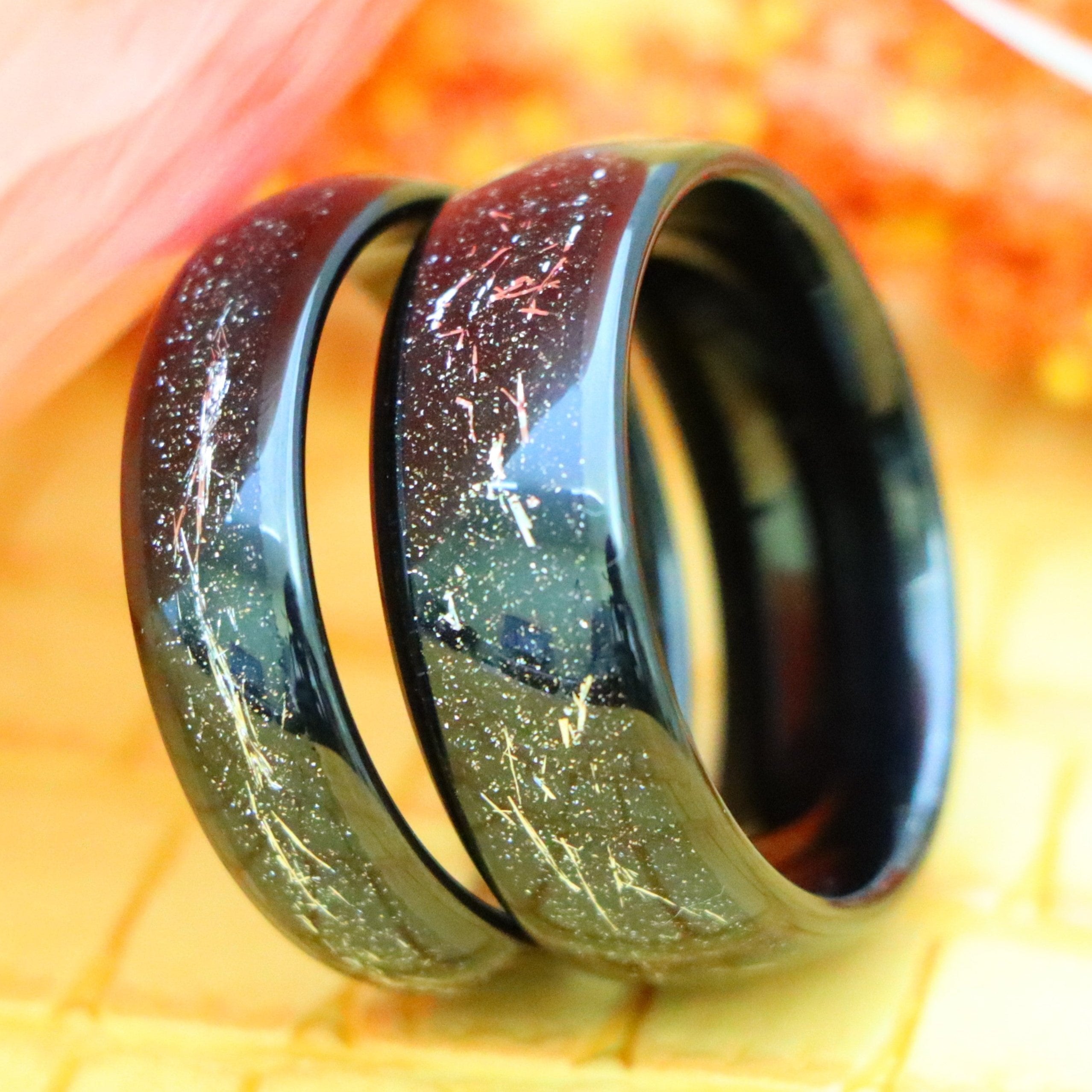 Black IP Plated with Imitation Black Meteorite Inlay Tungsten Ring