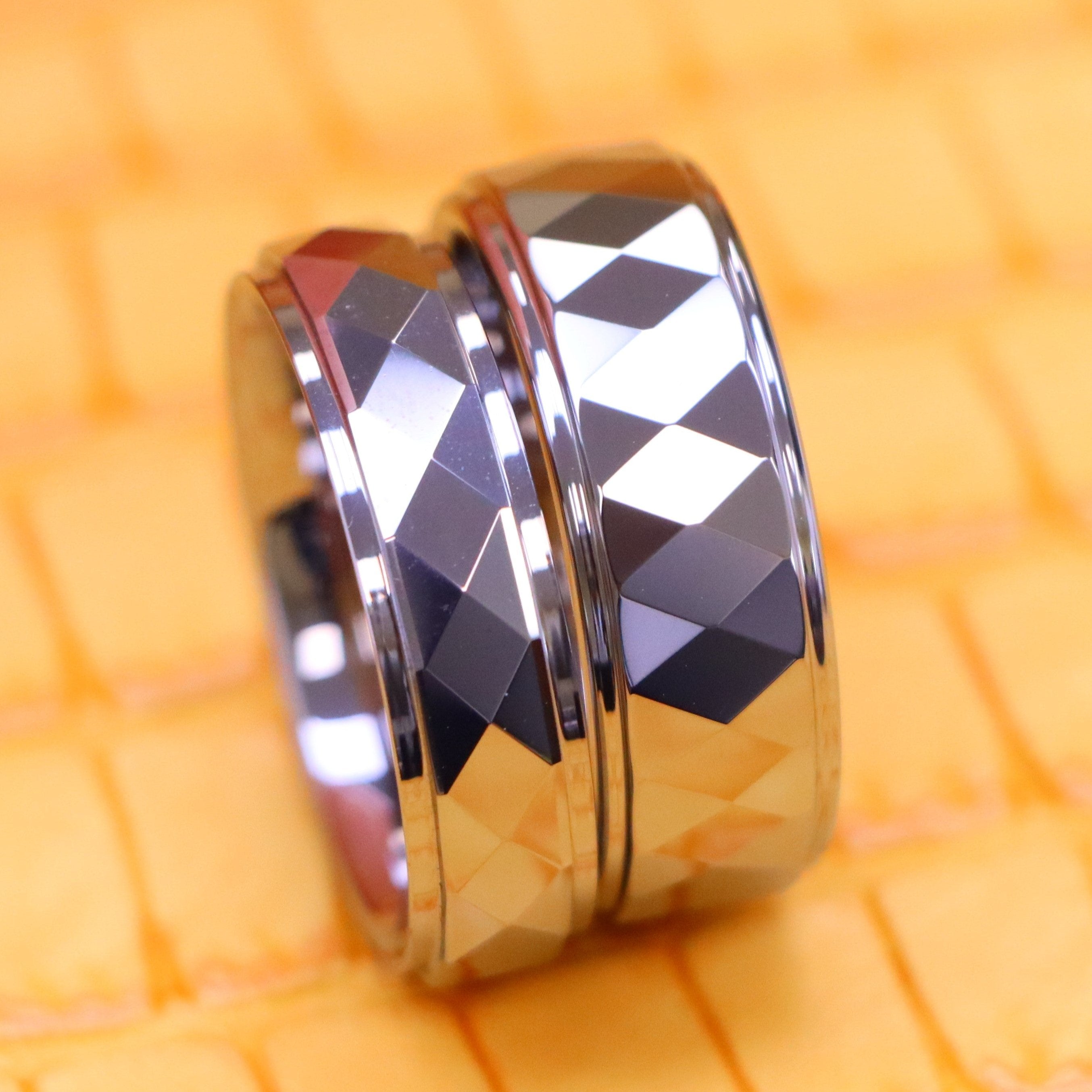 Domed Faceted Ring Stepped Edge Tungsten Ring