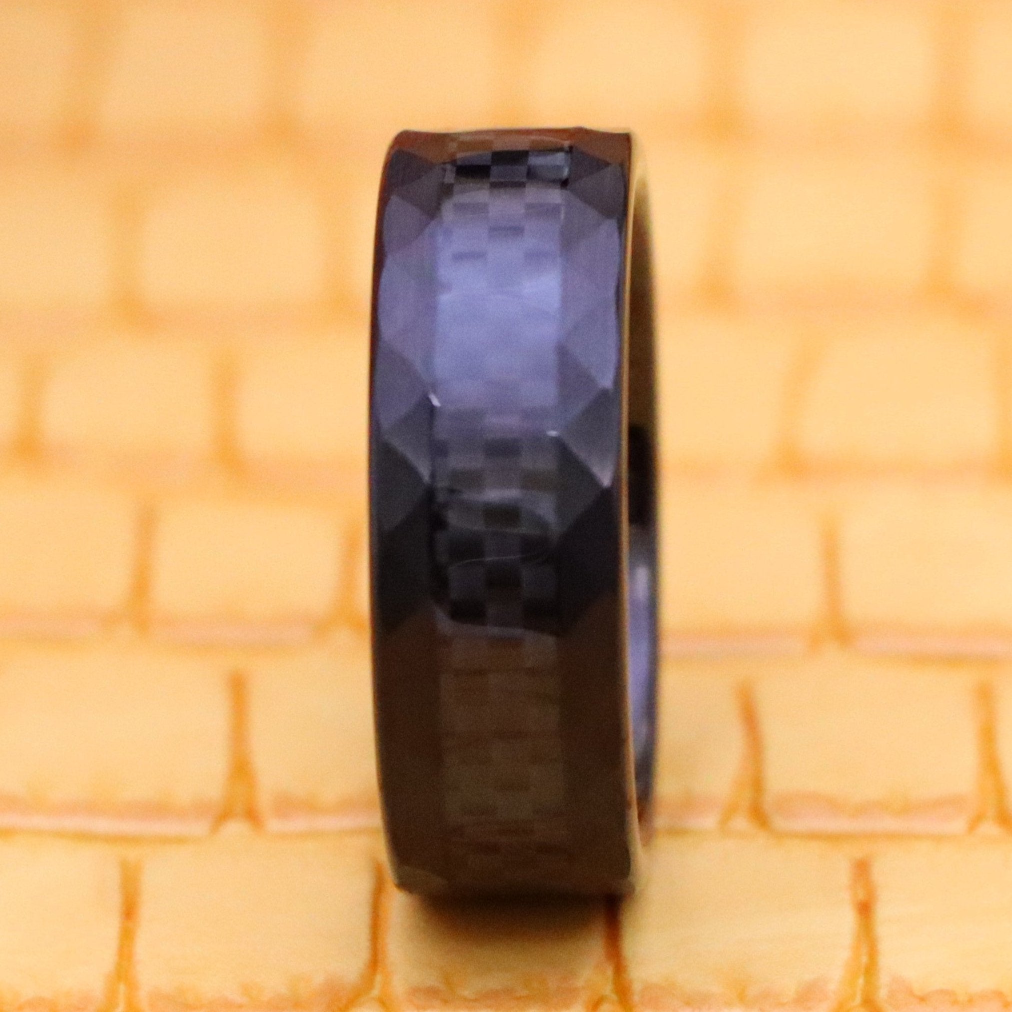 8mm Carbon Fiber Center Faceted Sides Tungsten Ring