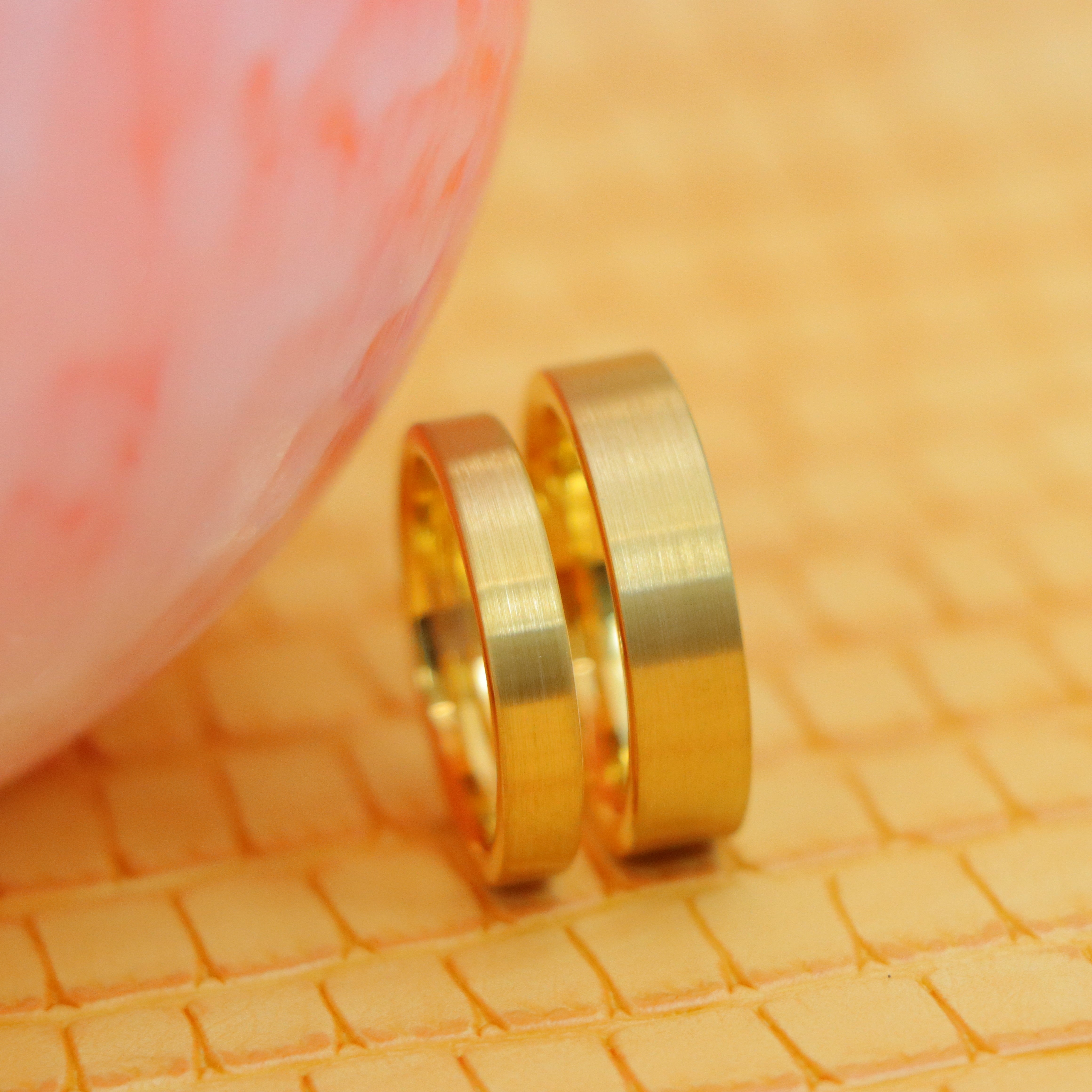 Yellow Gold IP Plated Brushed Polished Flat Pipe Tungsten Ring