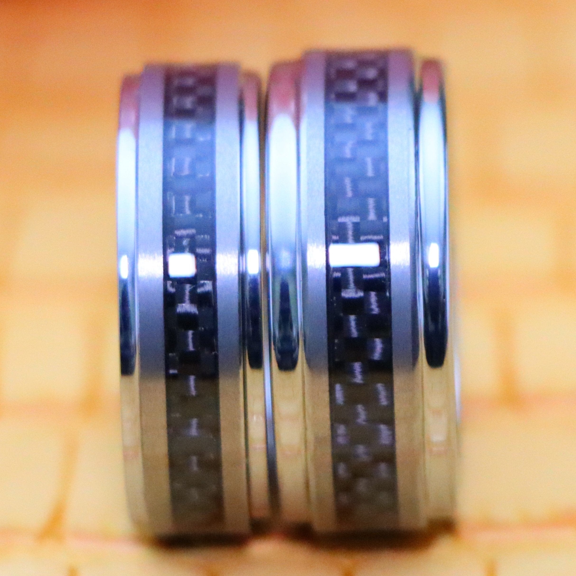 Black Carbon Fiber Inlay on Brushed Center Tungsten Ring