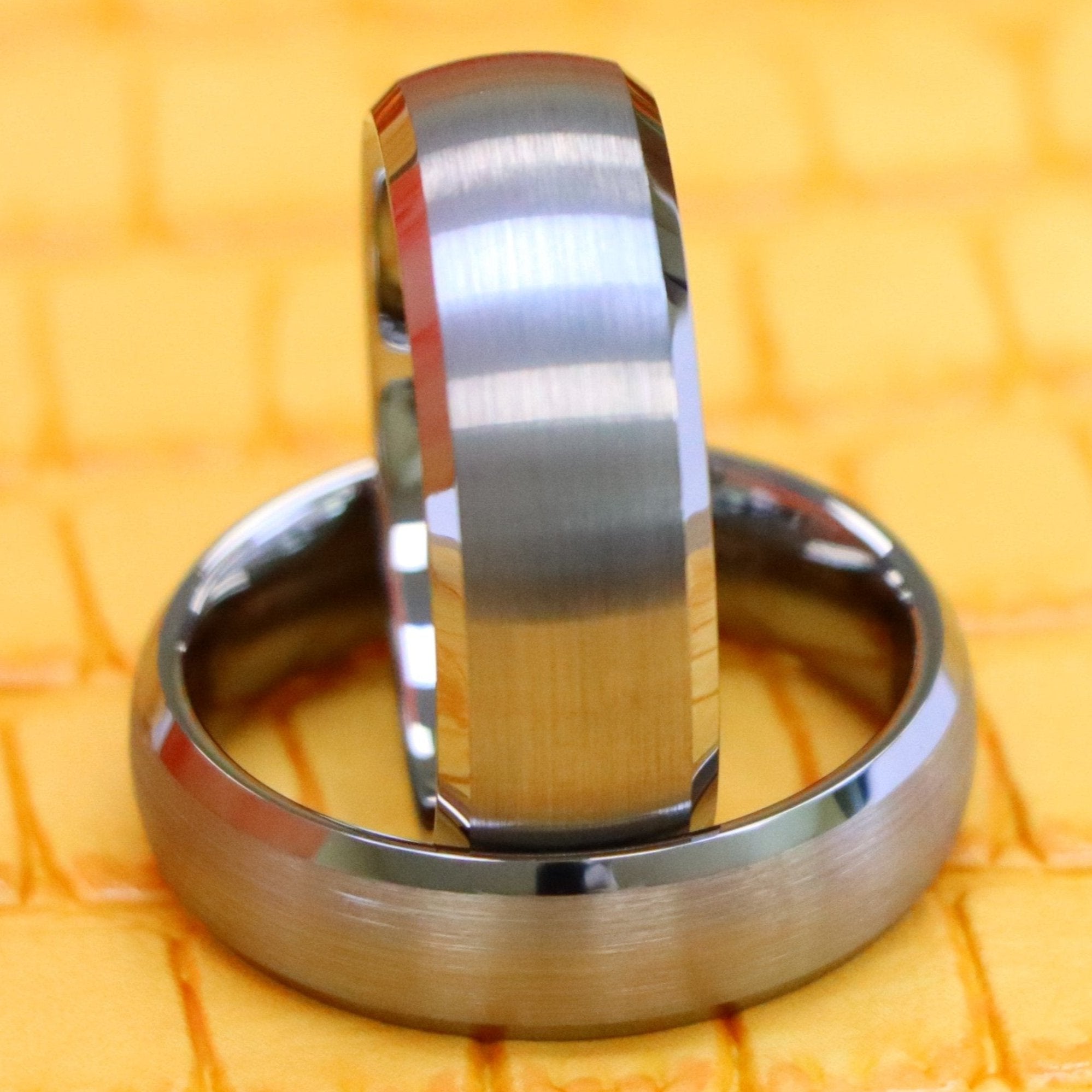 Domed Brushed Center Low Beveled Edge Tungsten Ring