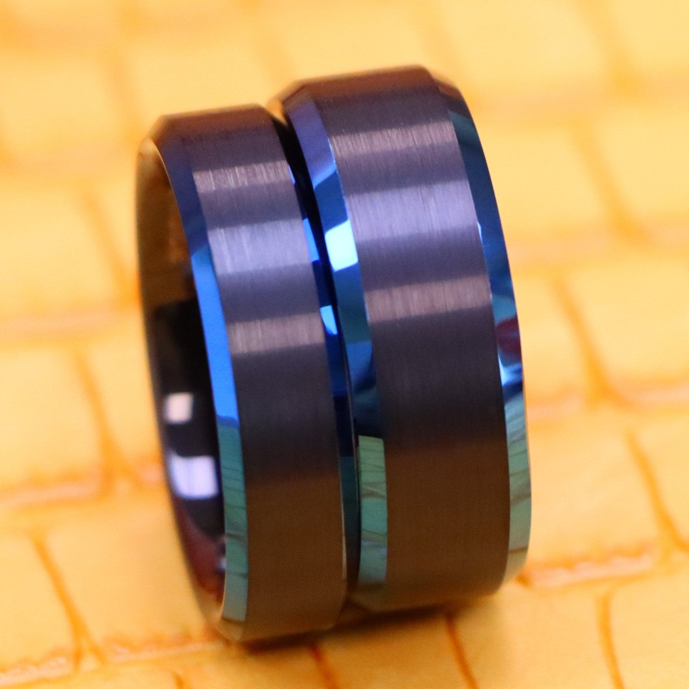 Black IP Tungsten Ring with Blue IP Beveled Edge