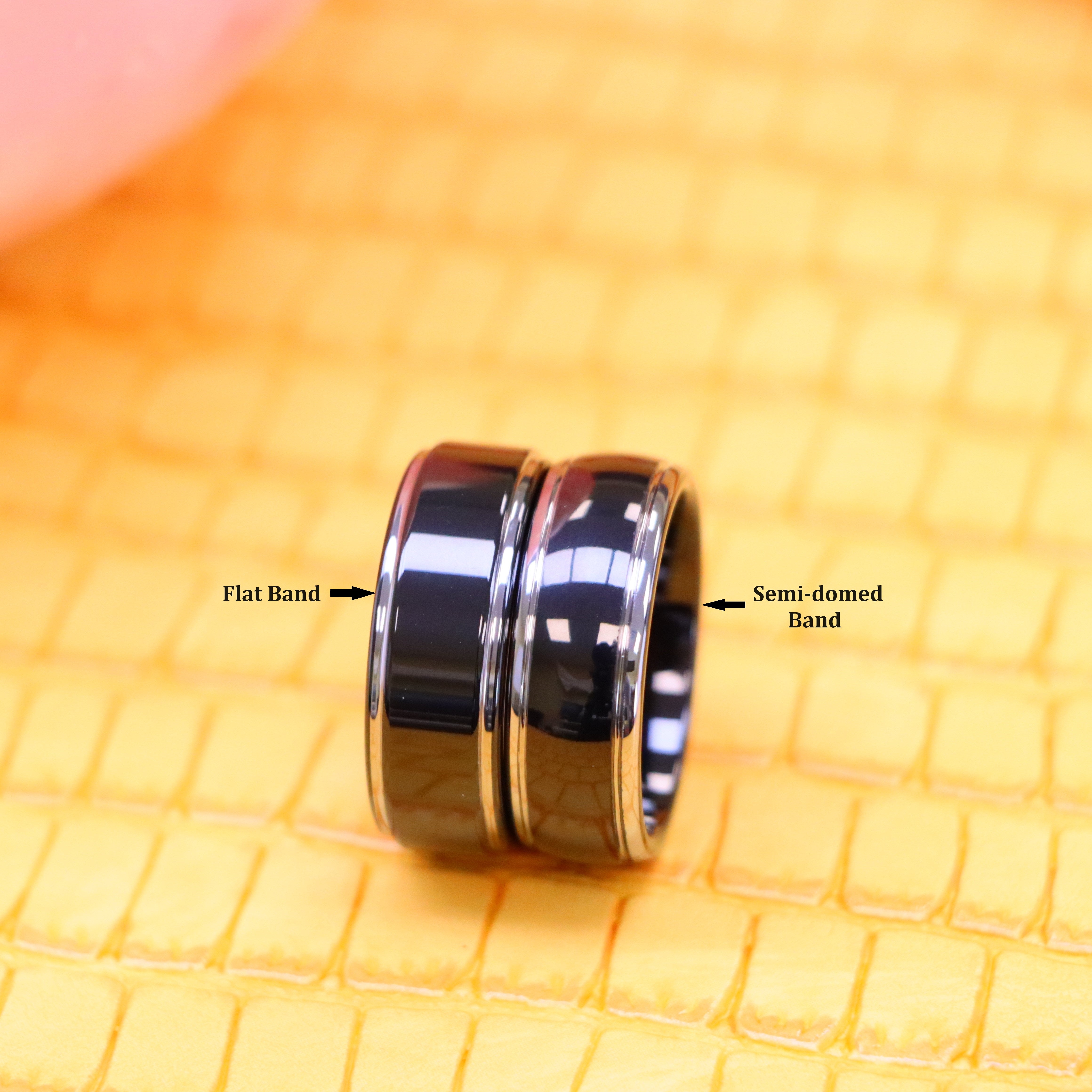 8mm High Polish Black IP Plated Stepped Edge/Rounded Edge Tungsten Ring