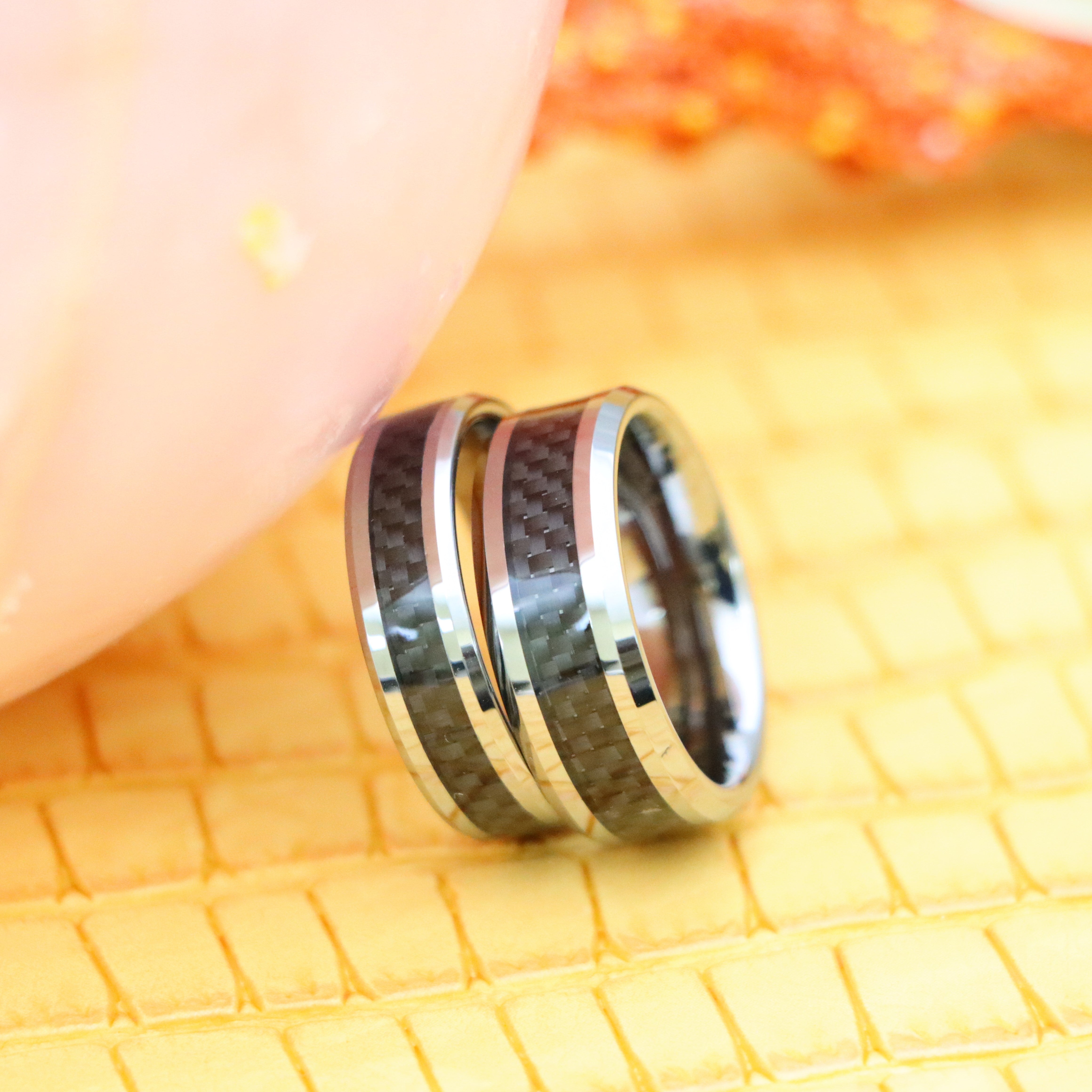 High Polish with Black Carbon Fiber Inlay Tungsten Ring