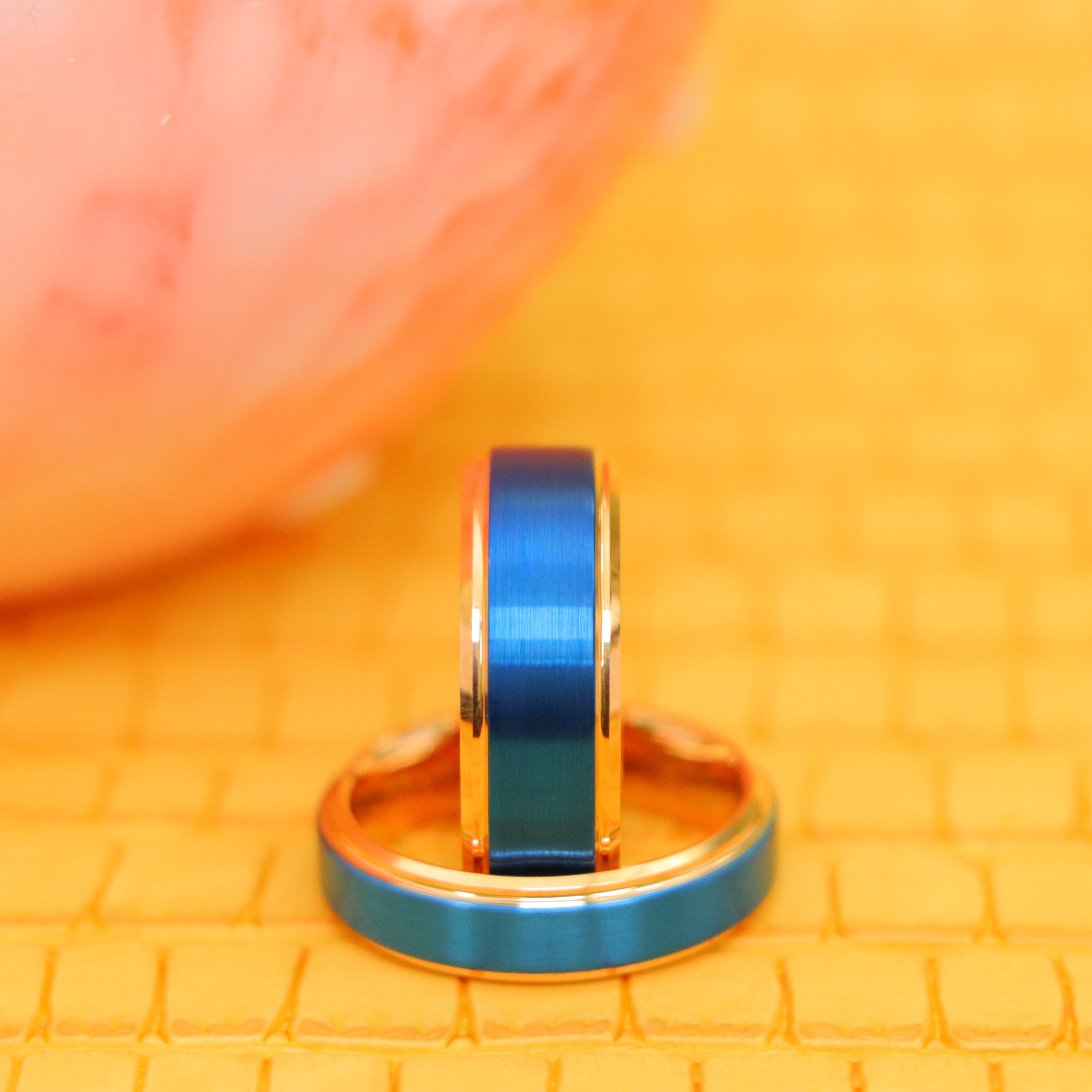 Two-tone Rose &amp; Blue IP Stepped Edge Tungsten Ring