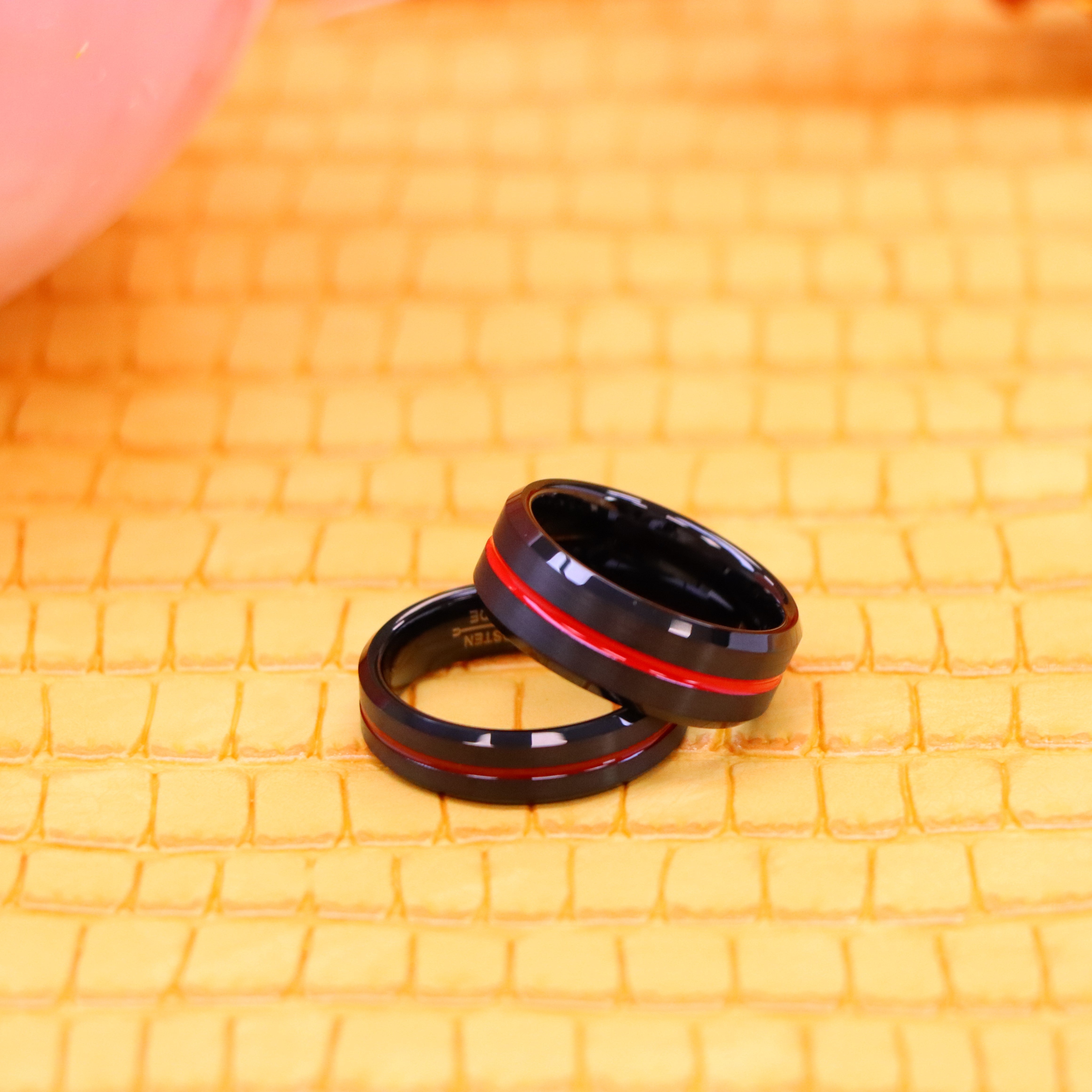 Brushed Tungsten Ring with Red IP Plated Grooved Center