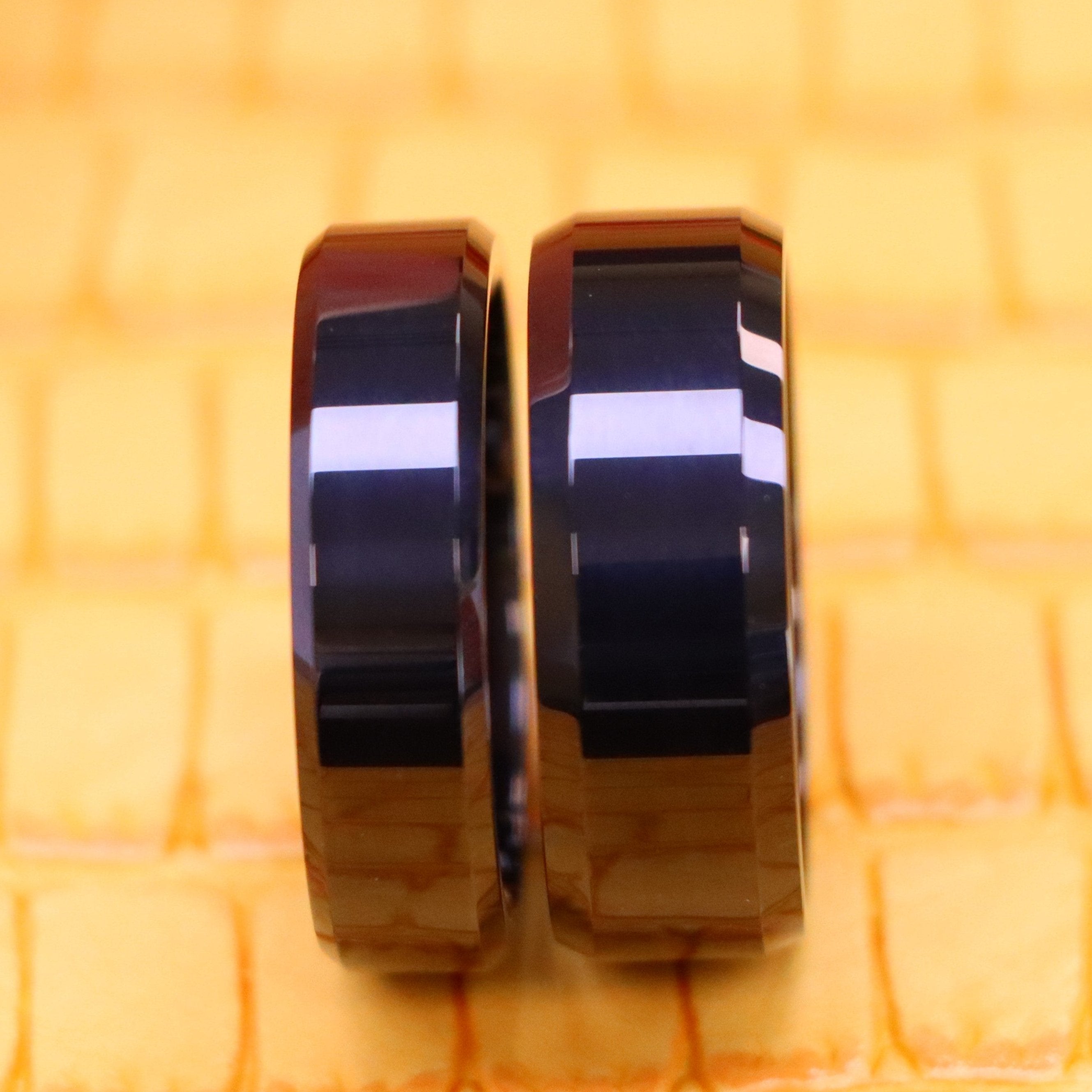 High Polish Black IP Plate Beveled Edge Tungsten Ring