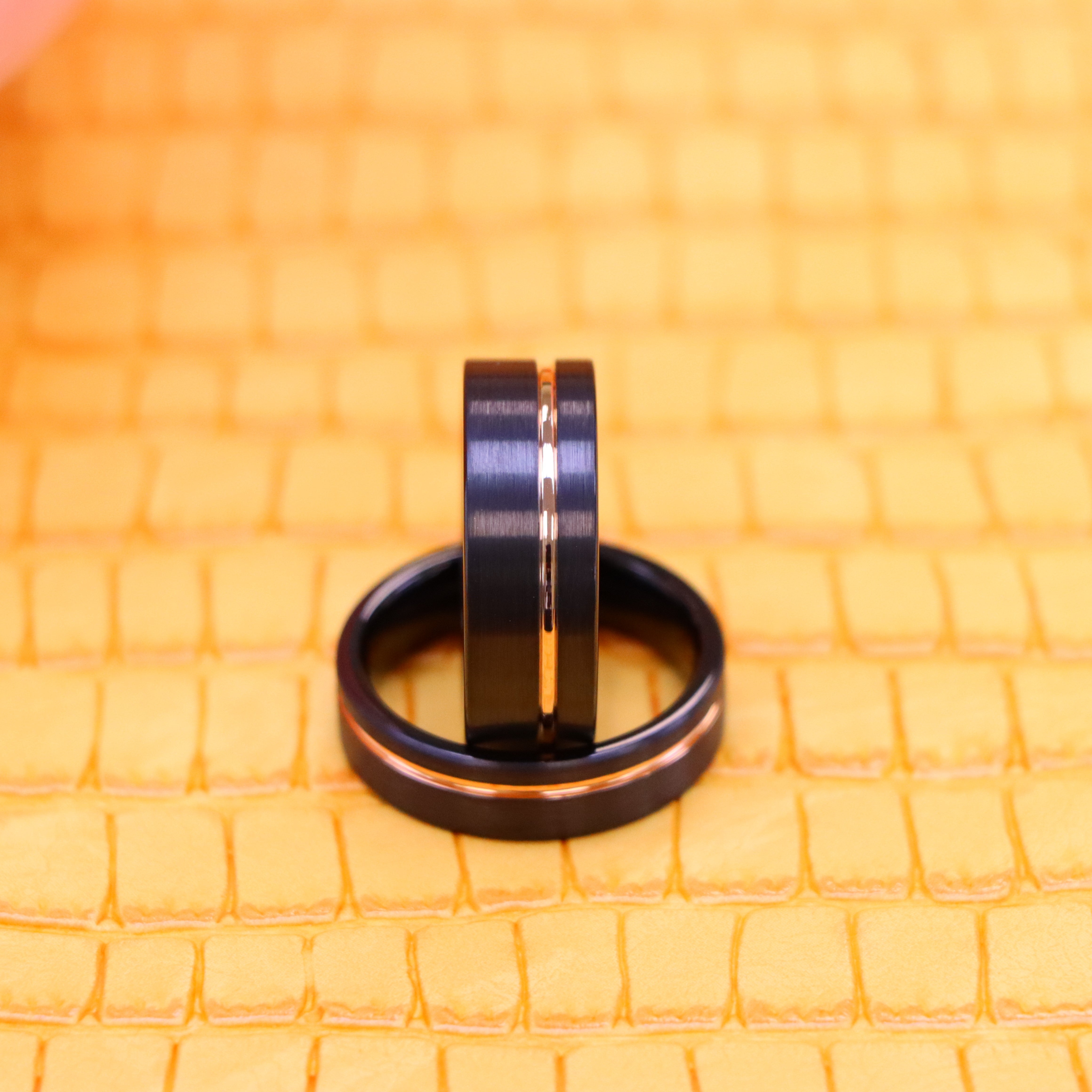 Black IP Plated with Off-Center Rose Gold Plated Groove Tungsten Ring