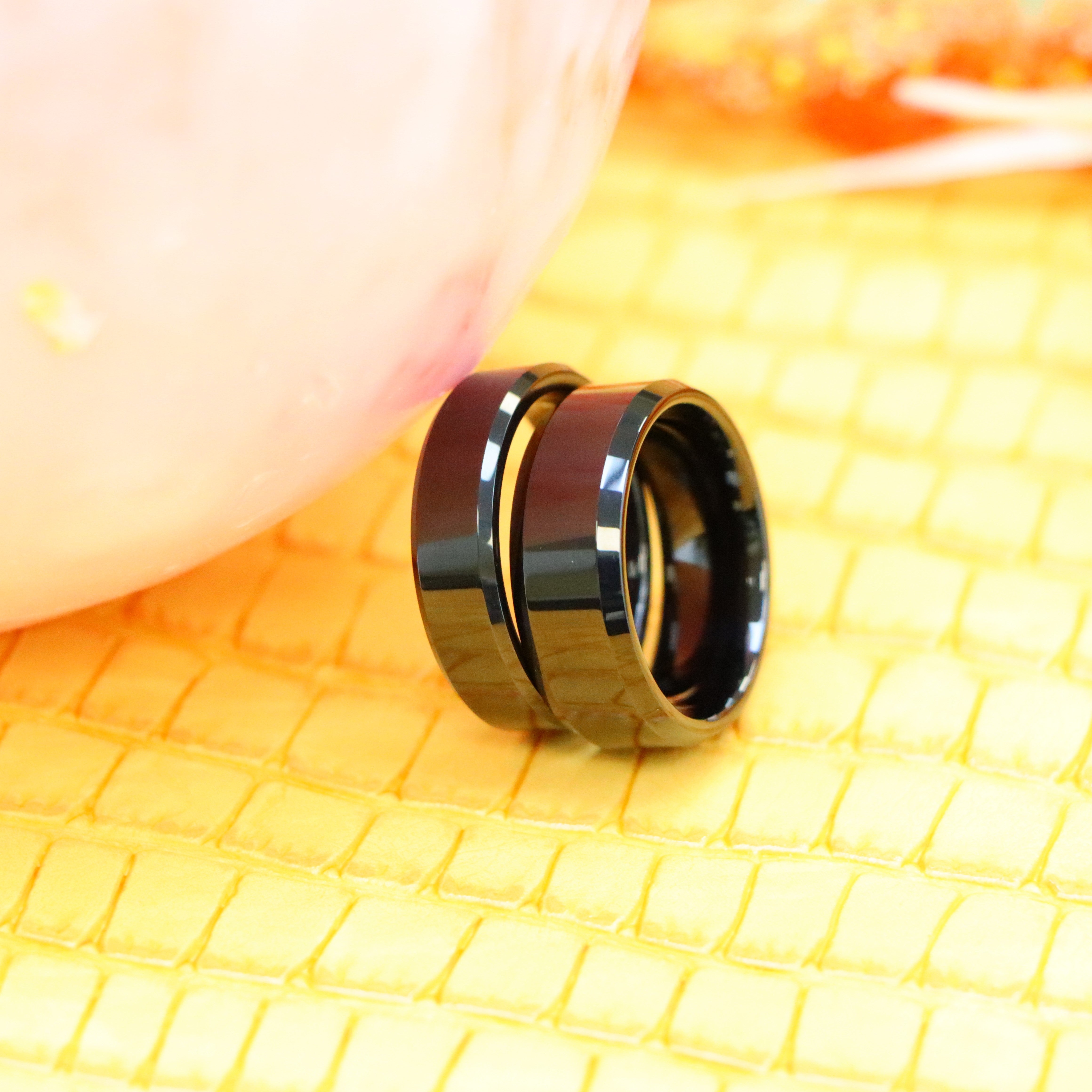 High Polish Black IP Plate Beveled Edge Tungsten Ring