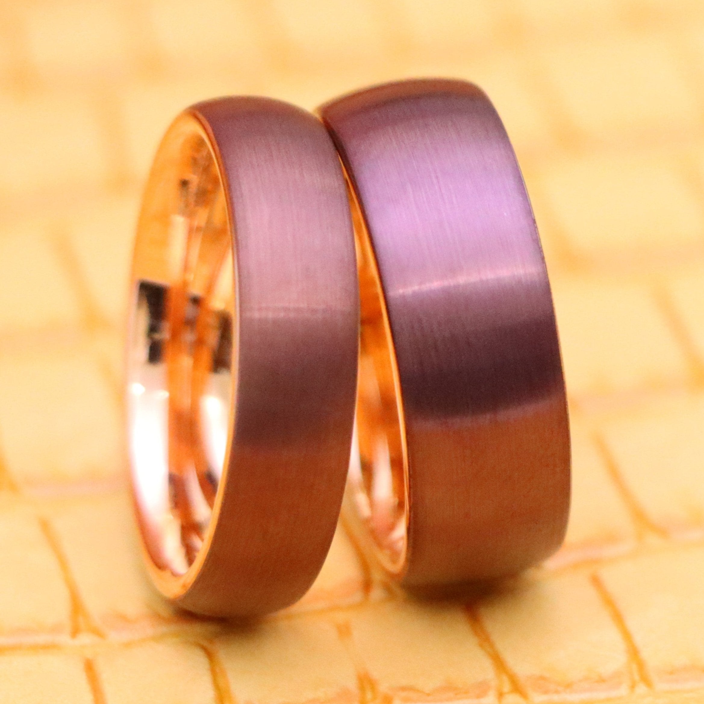 Semi-Domed Brushed Brown IP Plated &amp; Rose Gold IP Plated Tungsten Ring