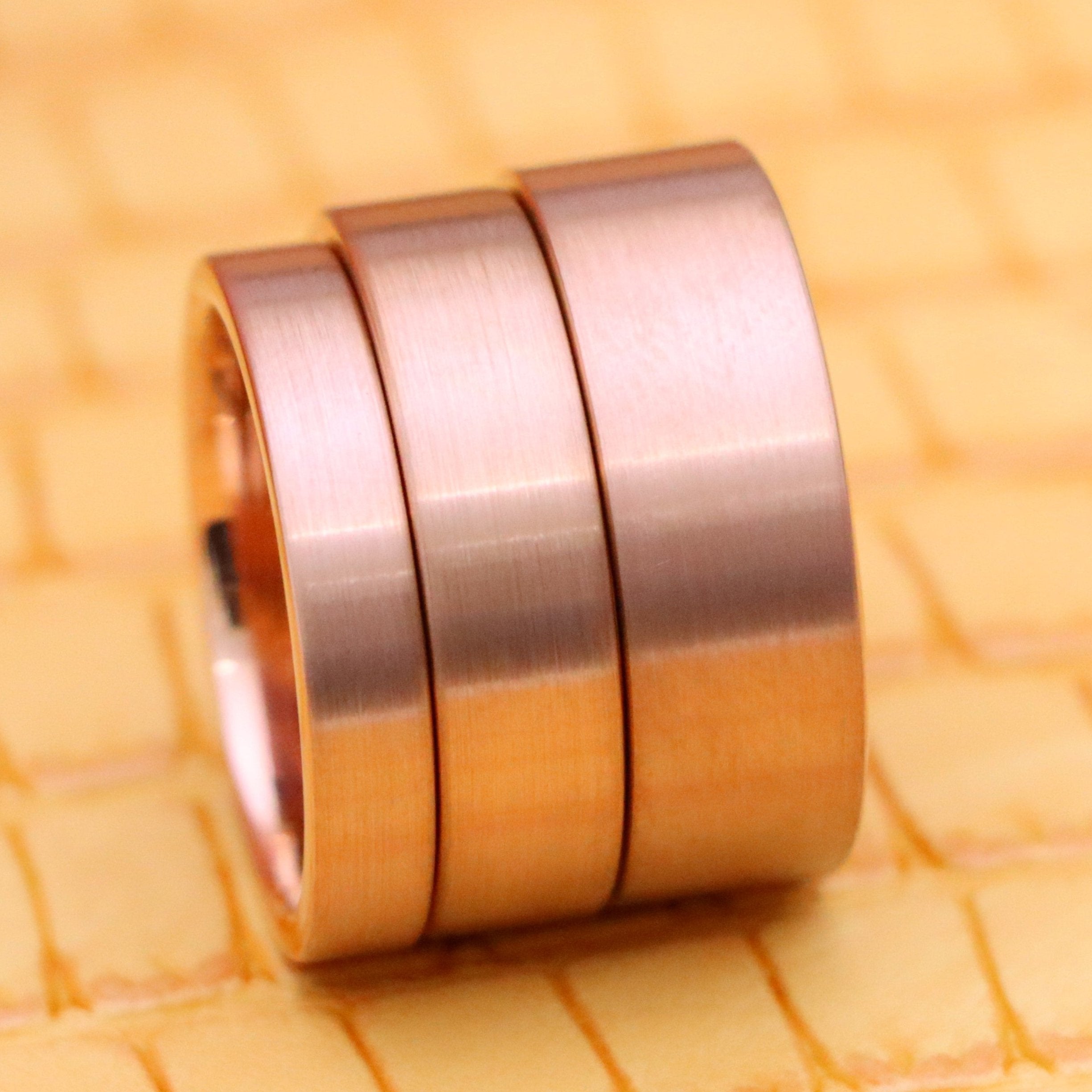 ROSE GOLD IP Plated Brushed Pipe Cut Band Tungsten Ring