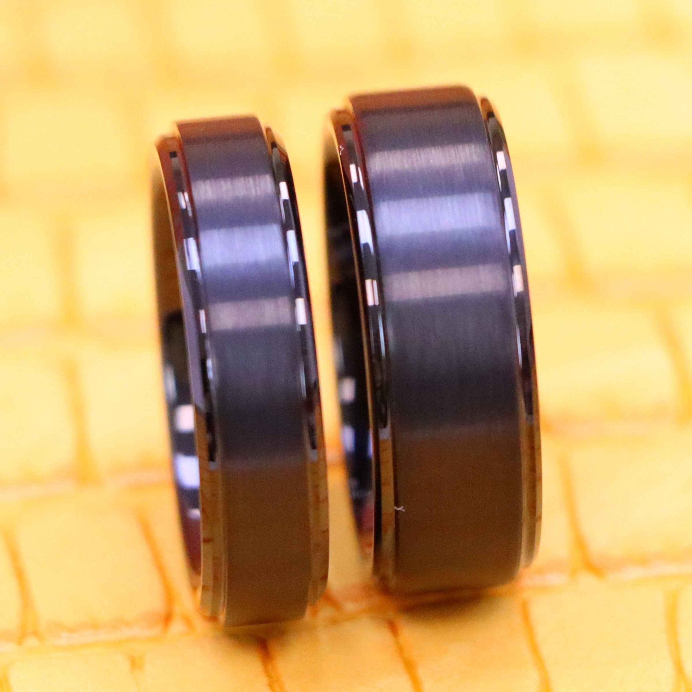 Flat Brushed Center with High Polish Stepped Edge Tungsten Ring