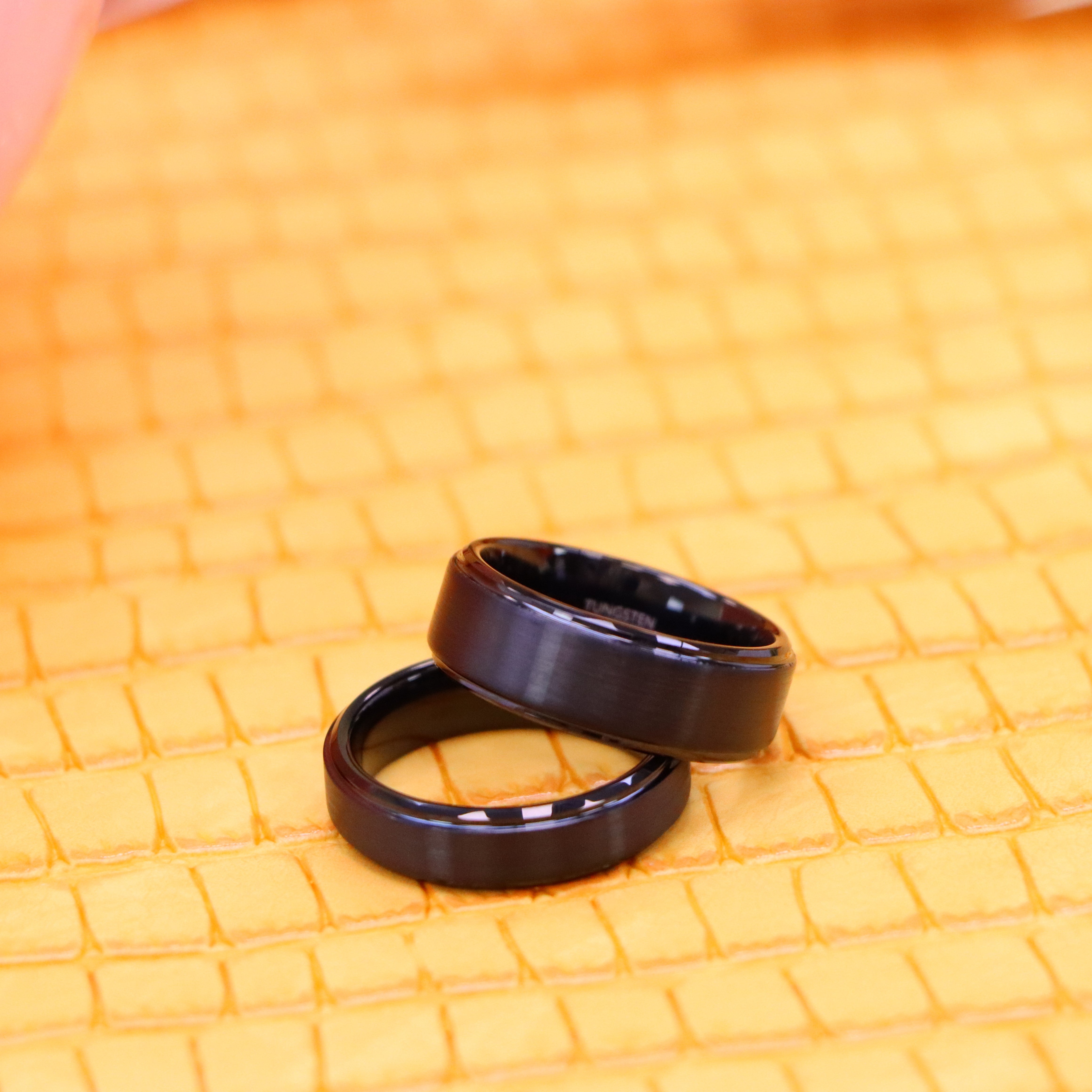 Flat Brushed Center with High Polish Stepped Edge Tungsten Ring